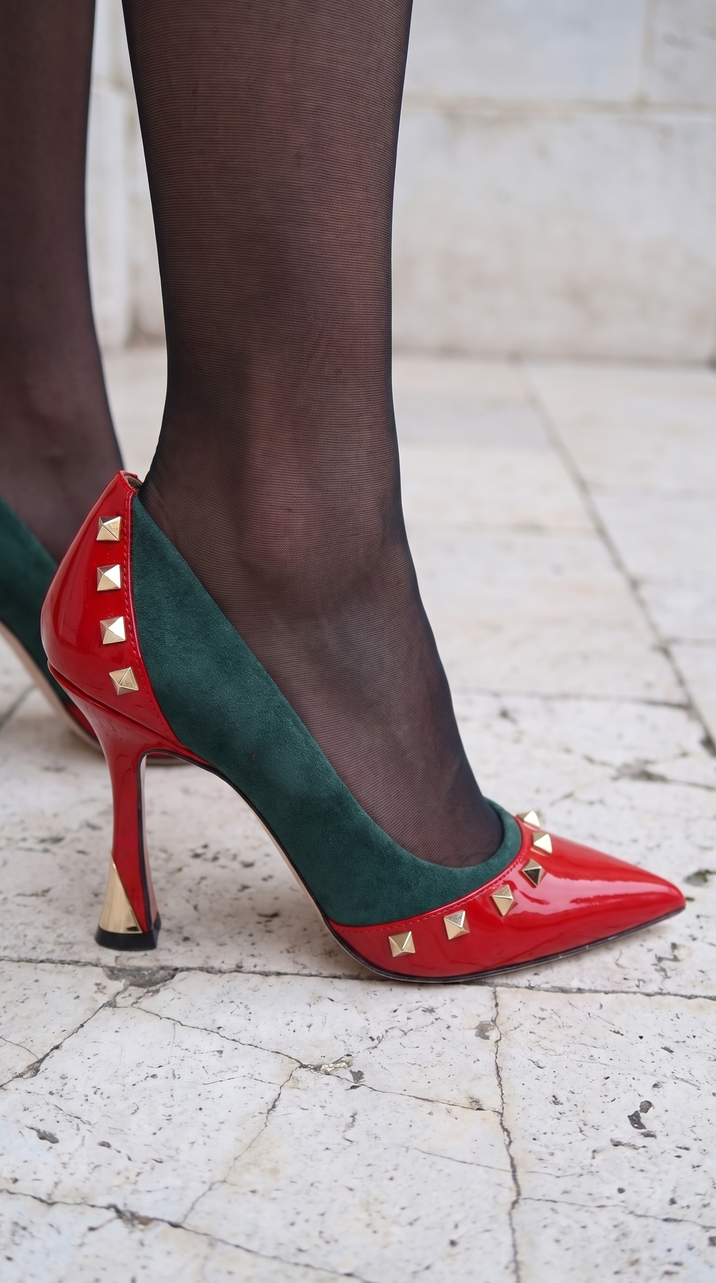 The Bella Vita Studded Red & Green Leather Pump Women Shoe