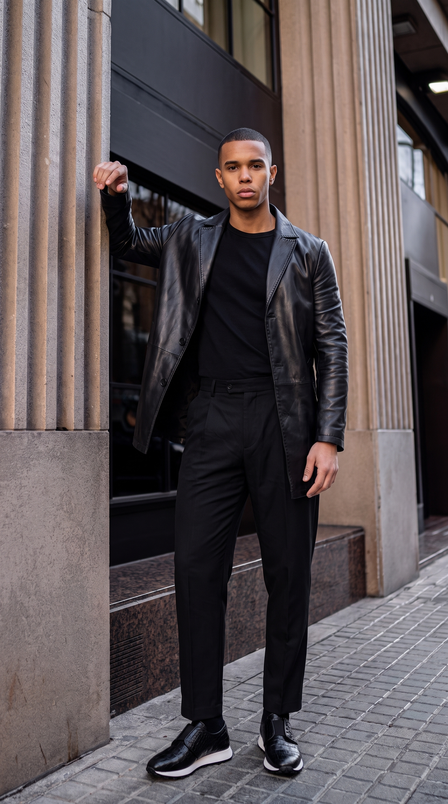 The Orsavio Black Genuine Lambskin Leather Men Blazer Jacket