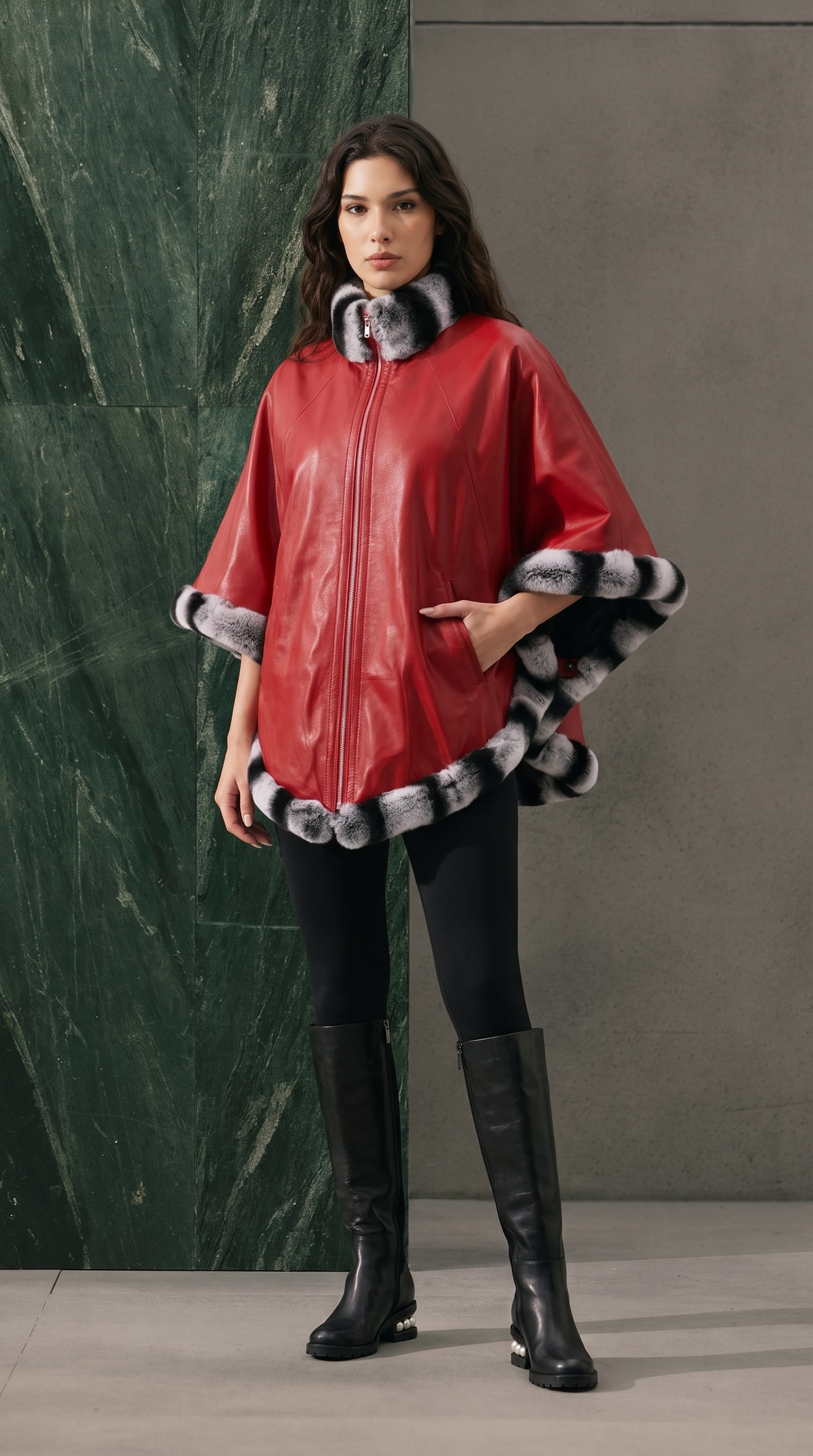 The Glacier Red Reversible Leather Women Jacket
