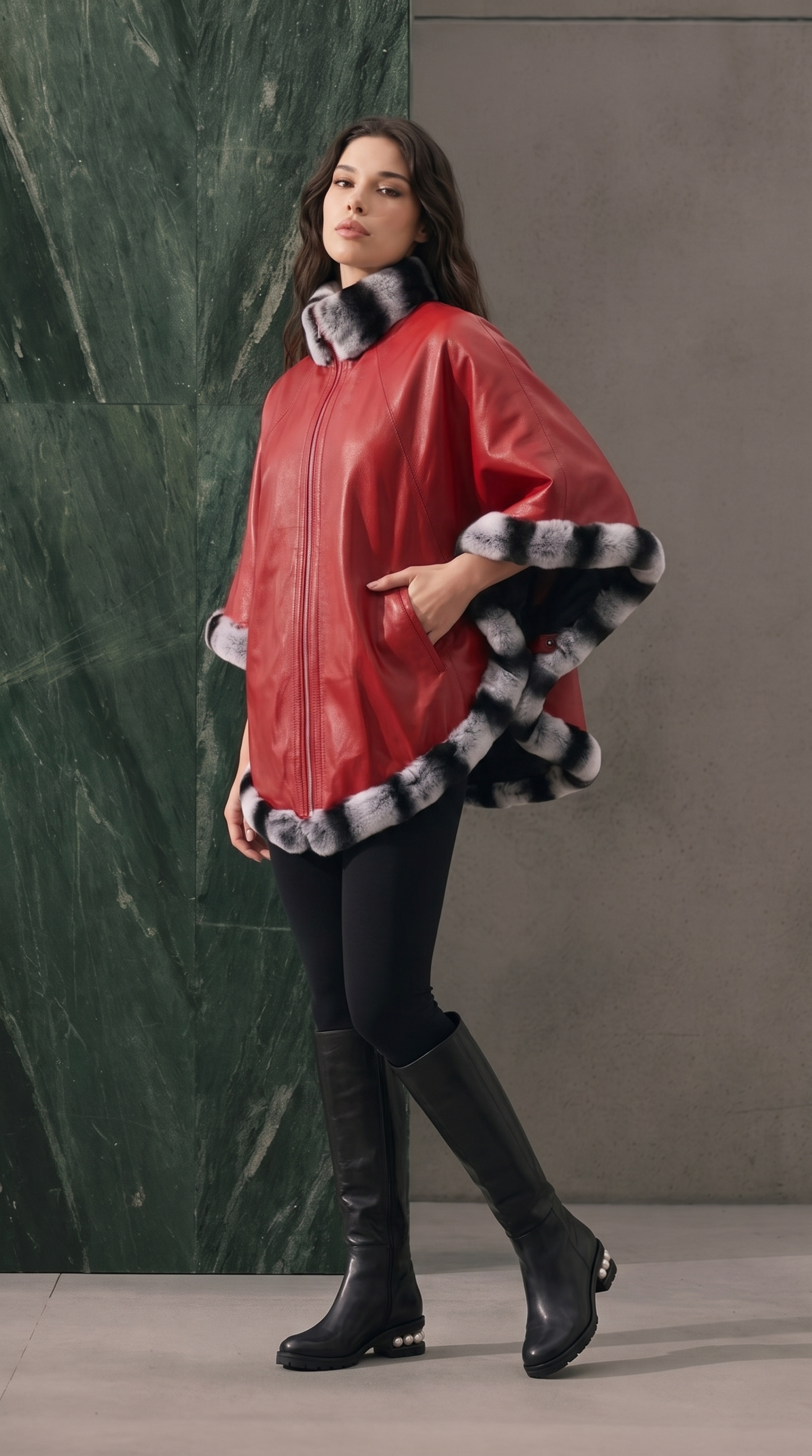 The Glacier Red Reversible Leather Women Jacket