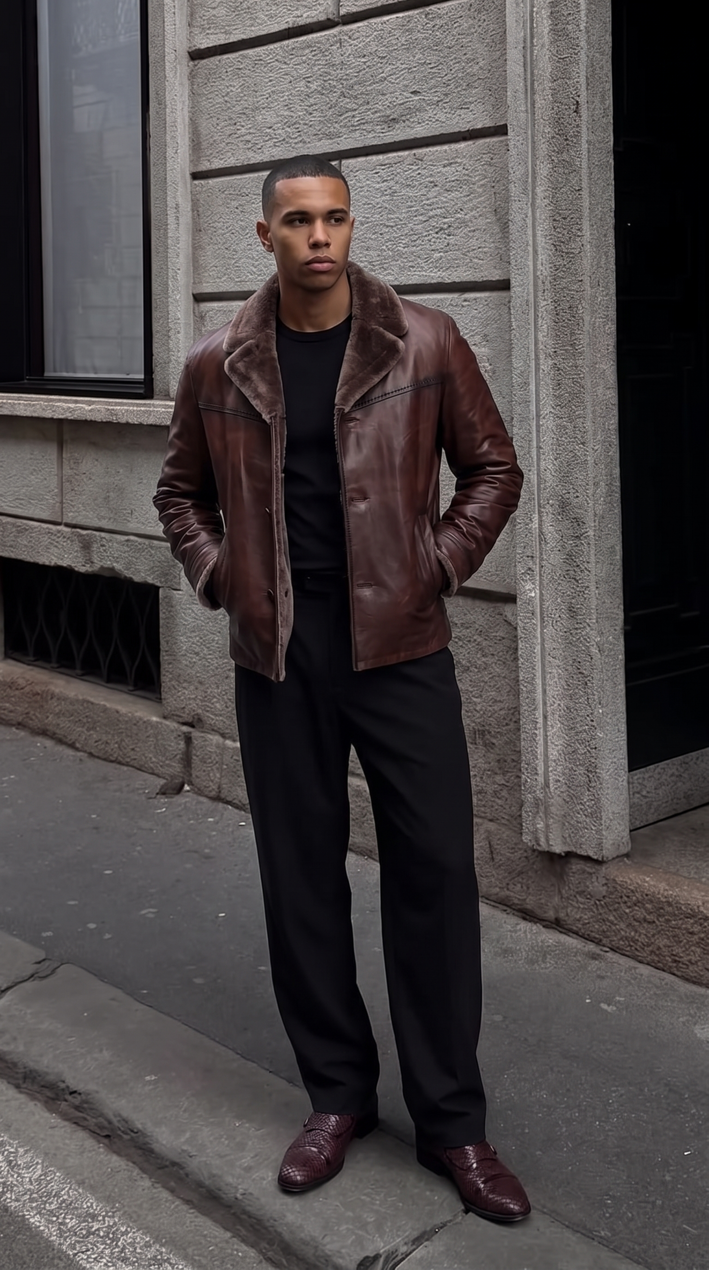 The Orvieto Brown Genuine Calf Leather Shearling Men Jacket