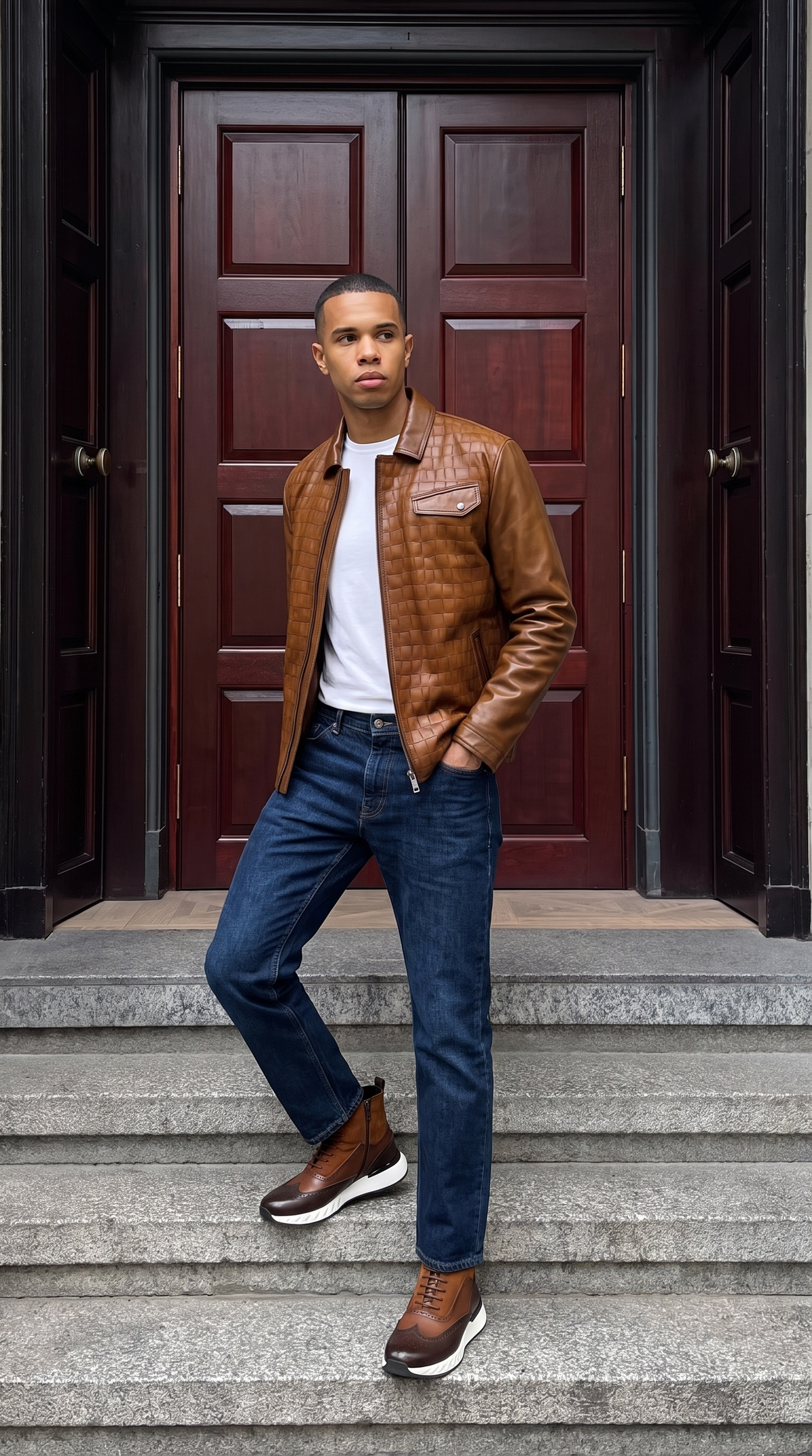 La chaqueta de cuero color canela para hombre de Emerson 