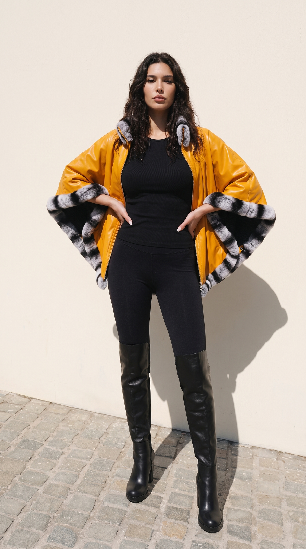 Chaqueta reversible de cuero para mujer The Glacier Mustard