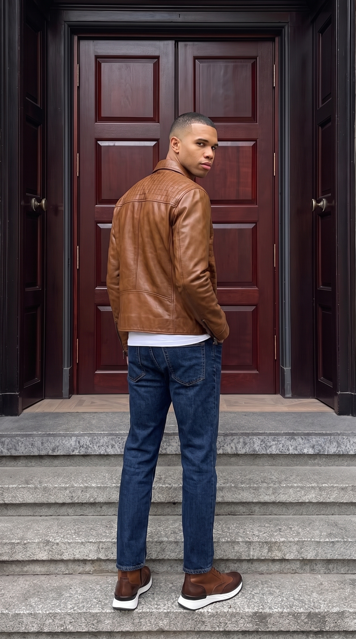 La chaqueta de cuero color canela para hombre de Emerson 