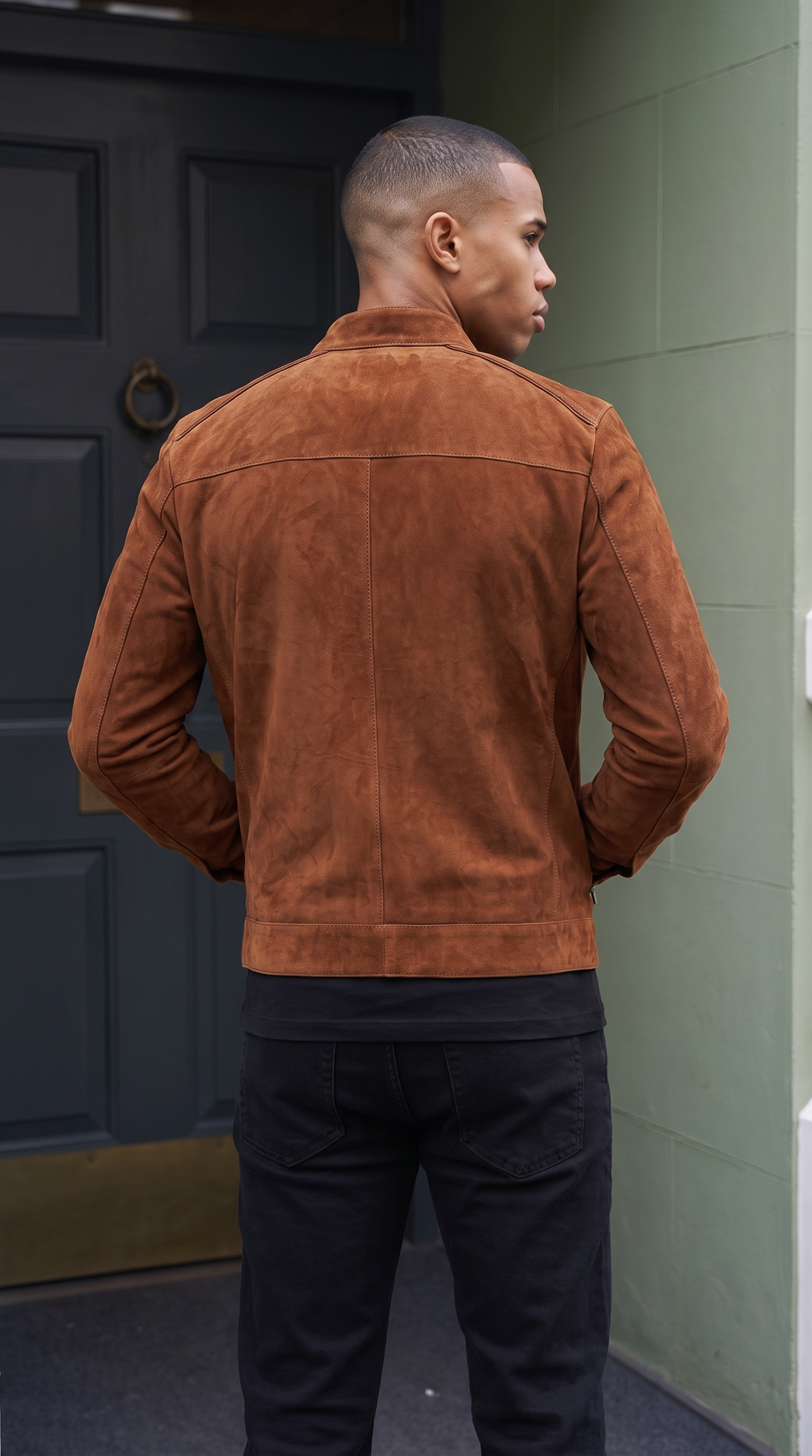 Chaqueta de hombre Lucano de ante auténtico color coñac