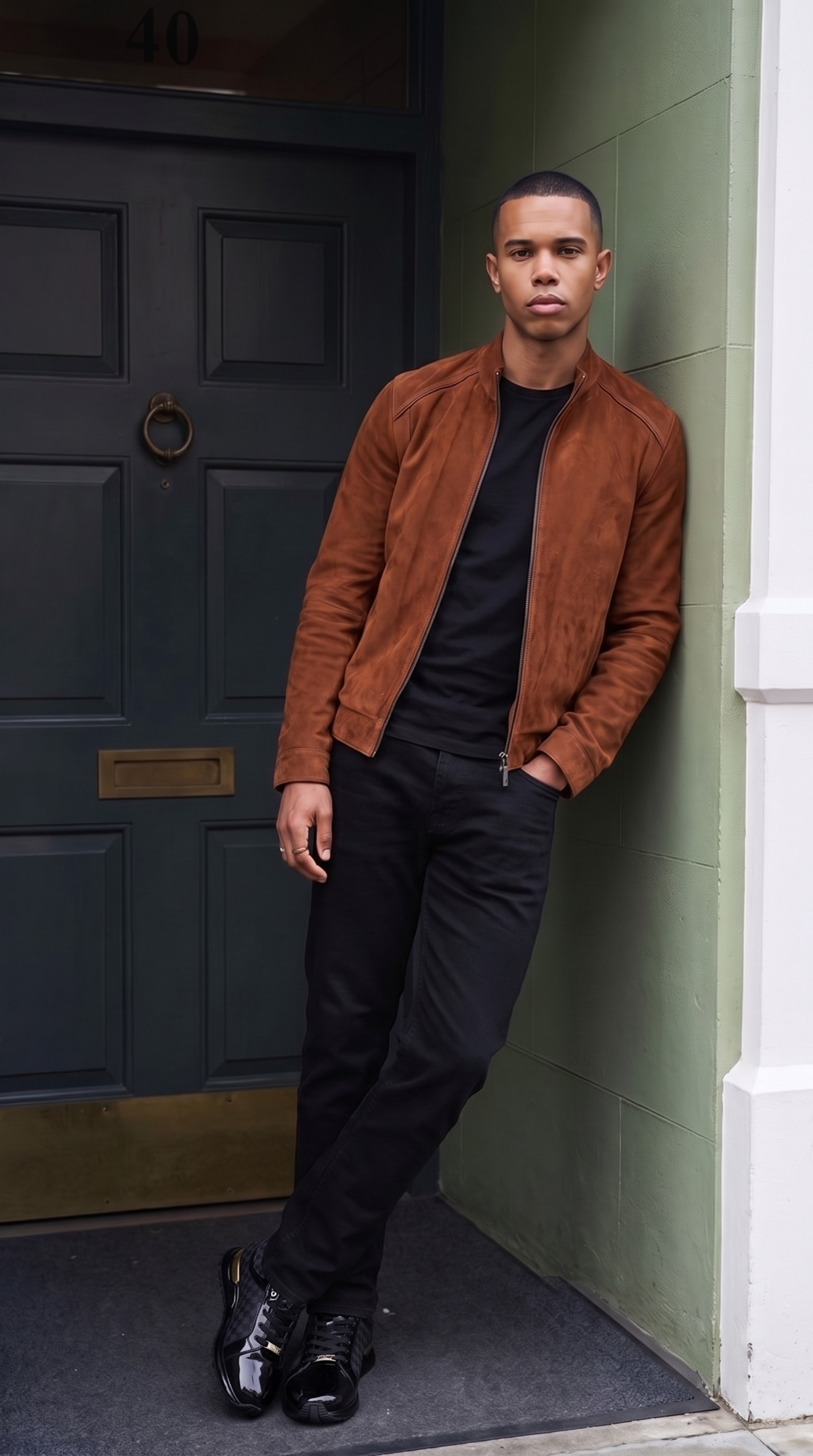Chaqueta de hombre Lucano de ante auténtico color coñac