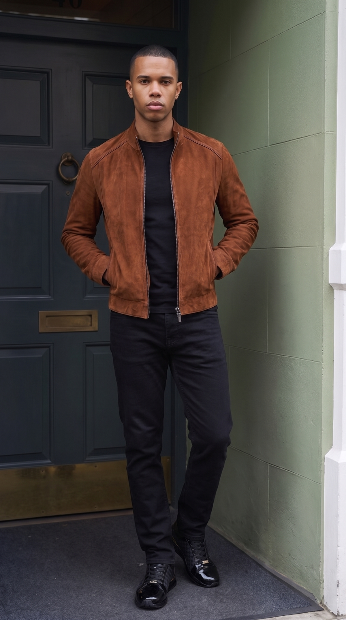 Chaqueta de hombre Lucano de ante auténtico color coñac