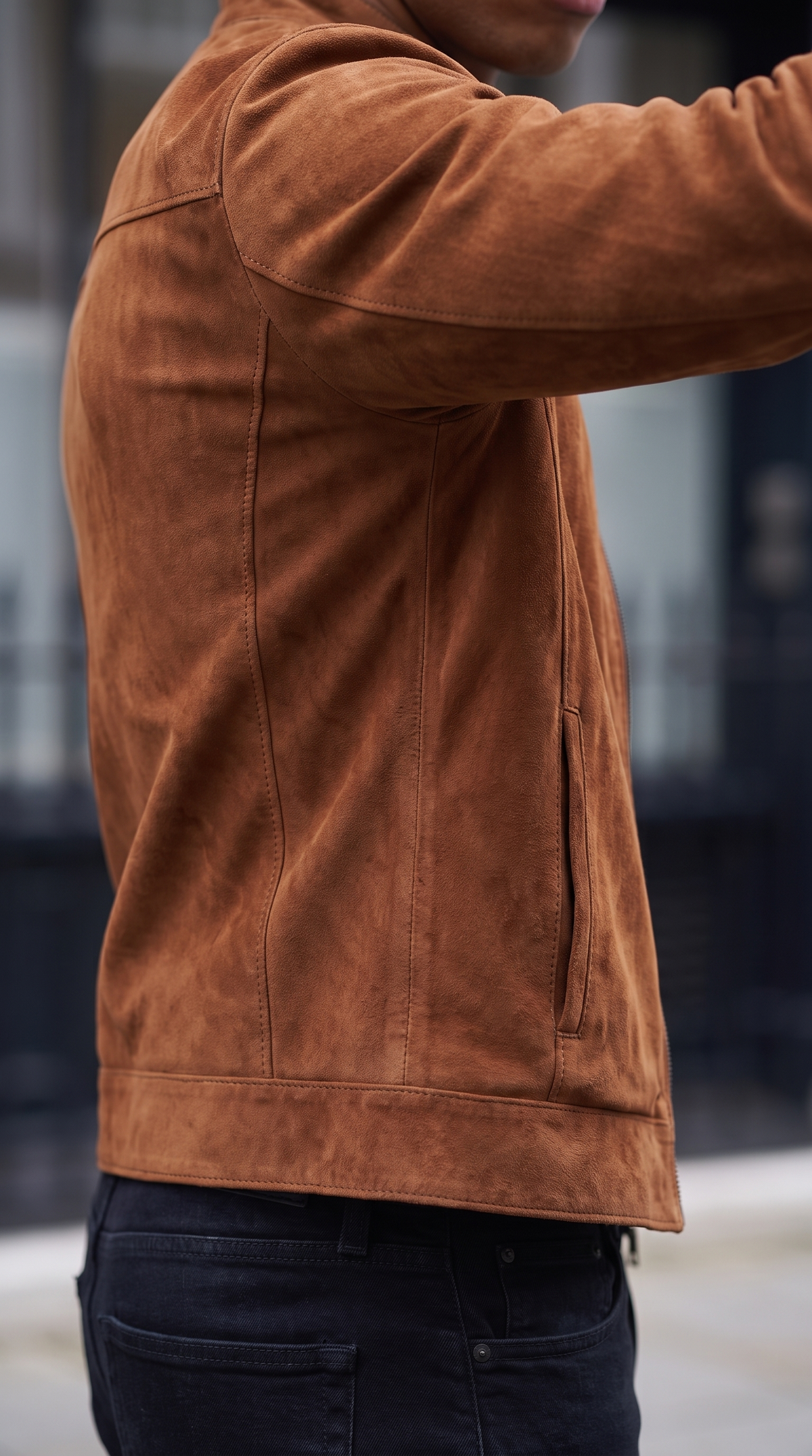 Chaqueta de hombre Lucano de ante auténtico color coñac