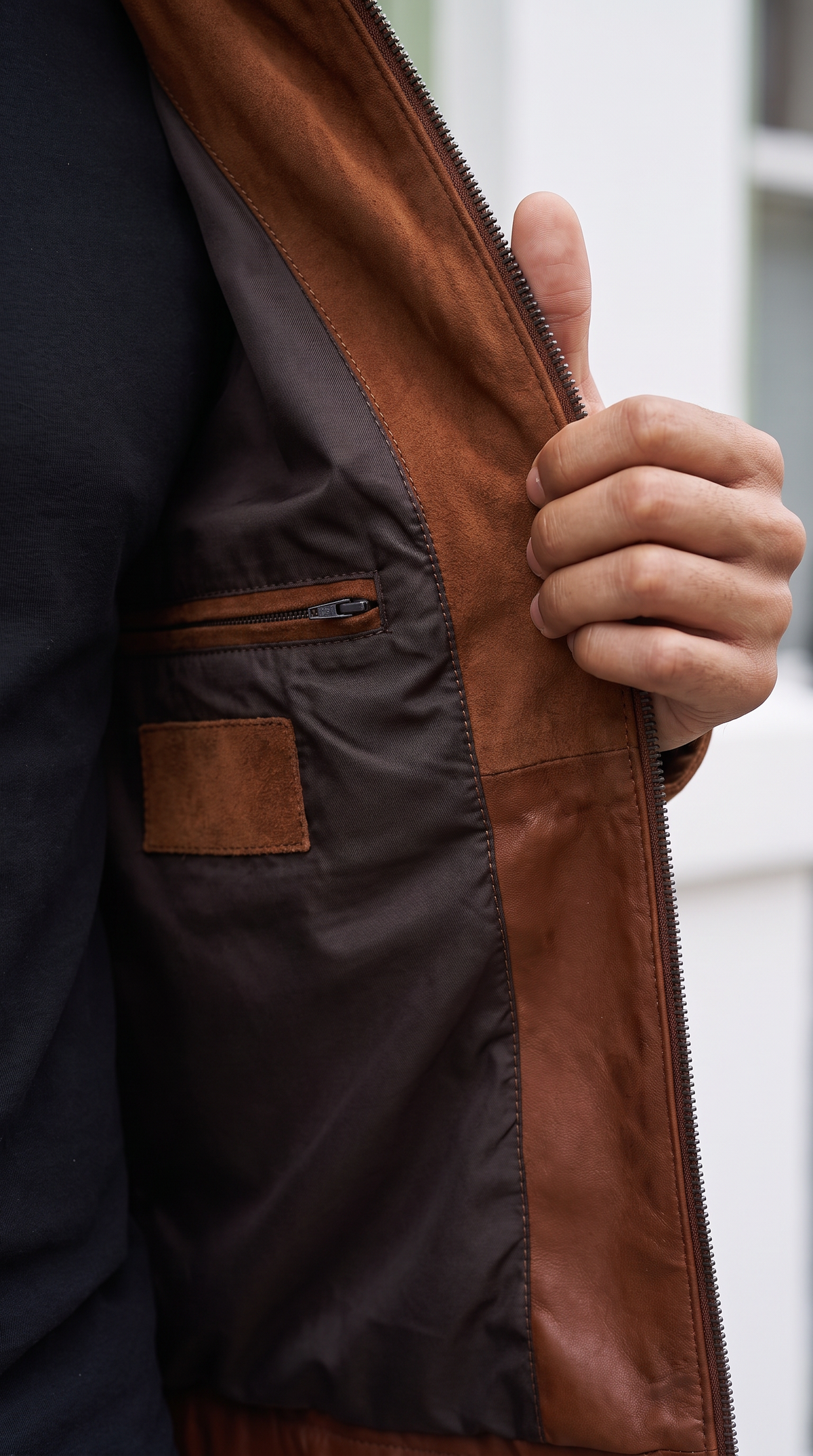 Chaqueta de hombre Lucano de ante auténtico color coñac