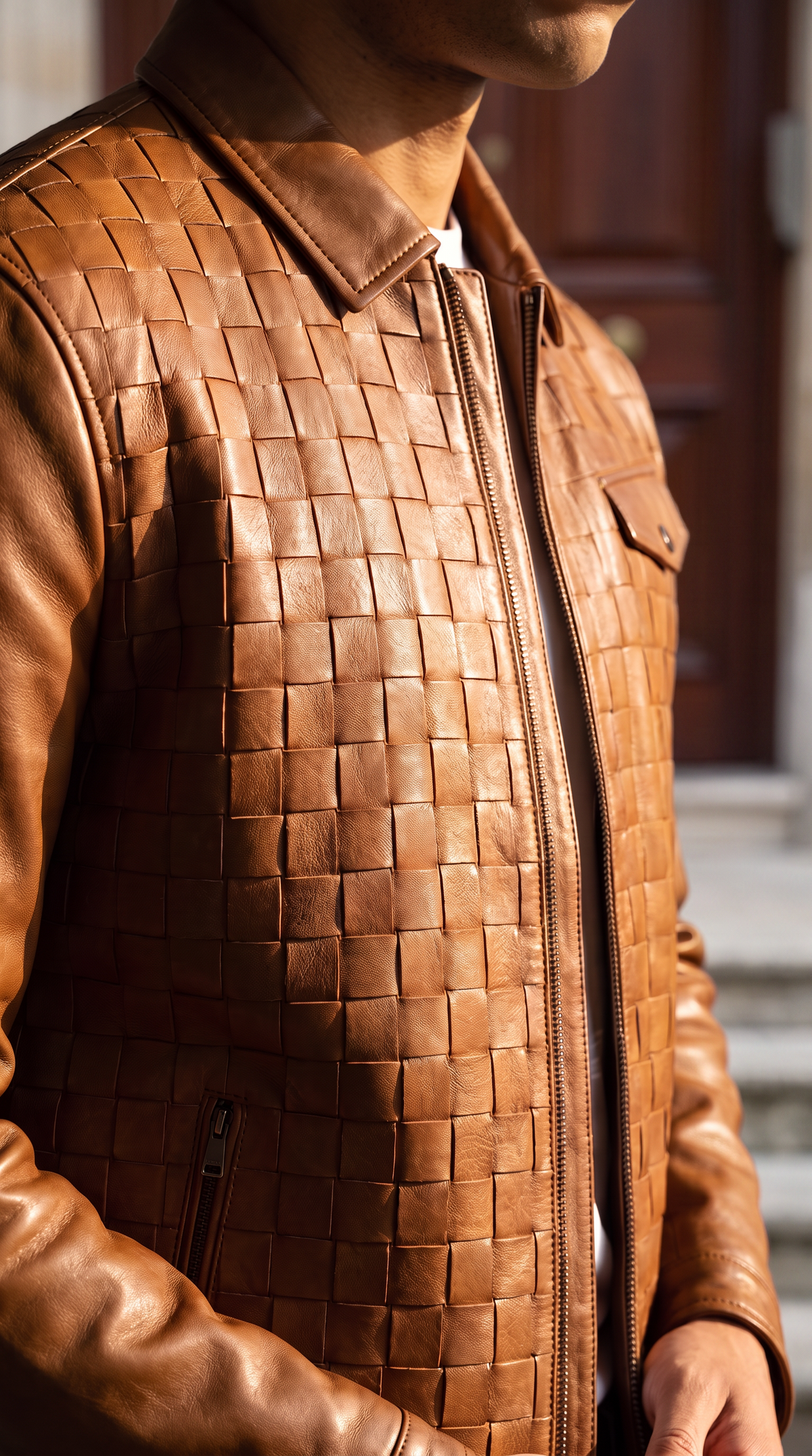 La chaqueta de cuero color canela para hombre de Emerson 