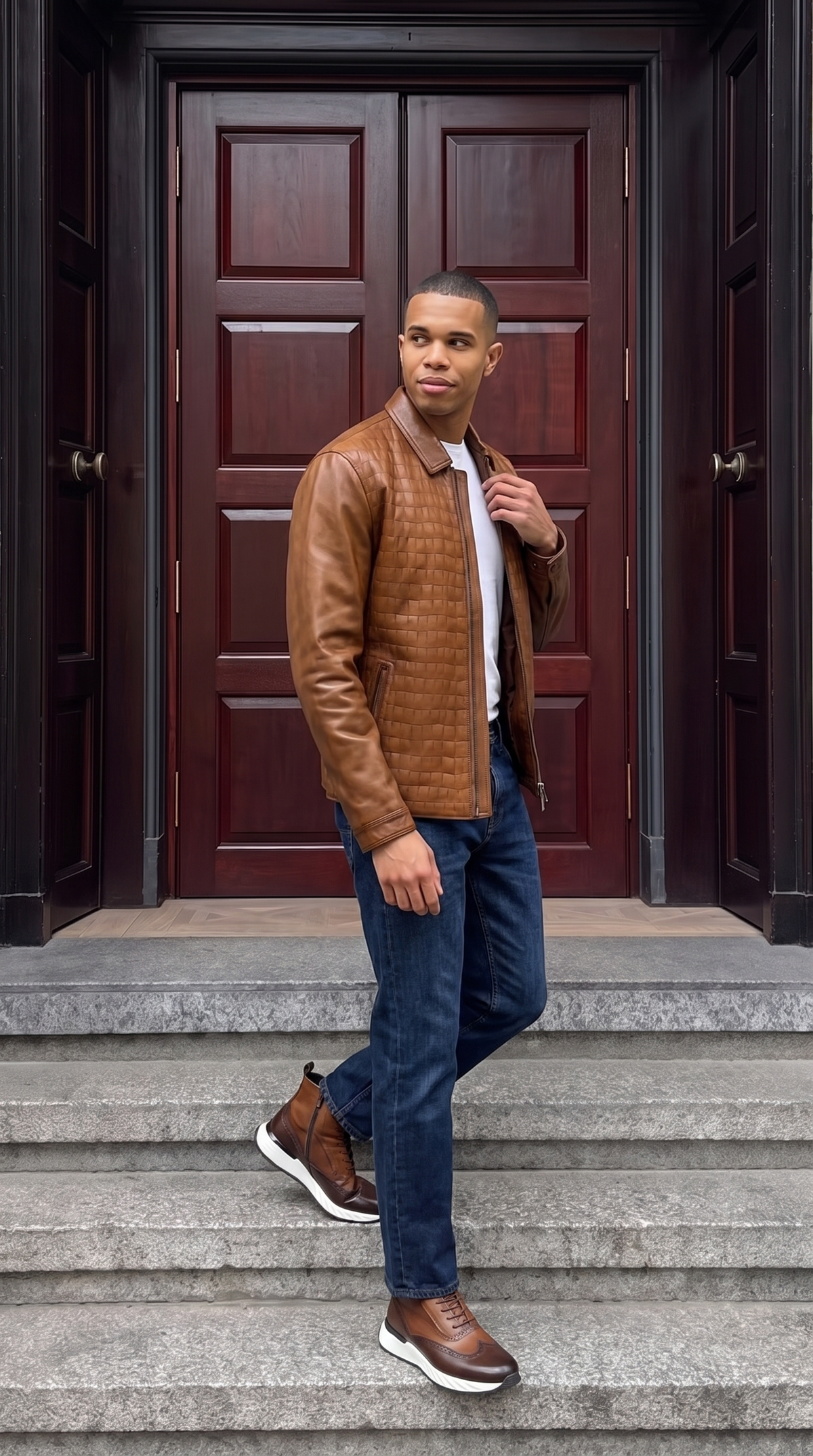 La chaqueta de cuero color canela para hombre de Emerson 