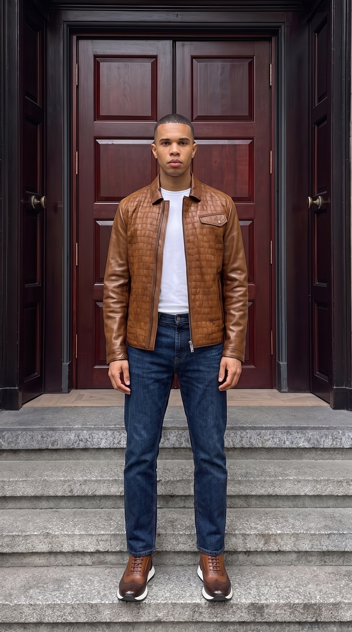 La chaqueta de cuero color canela para hombre de Emerson 