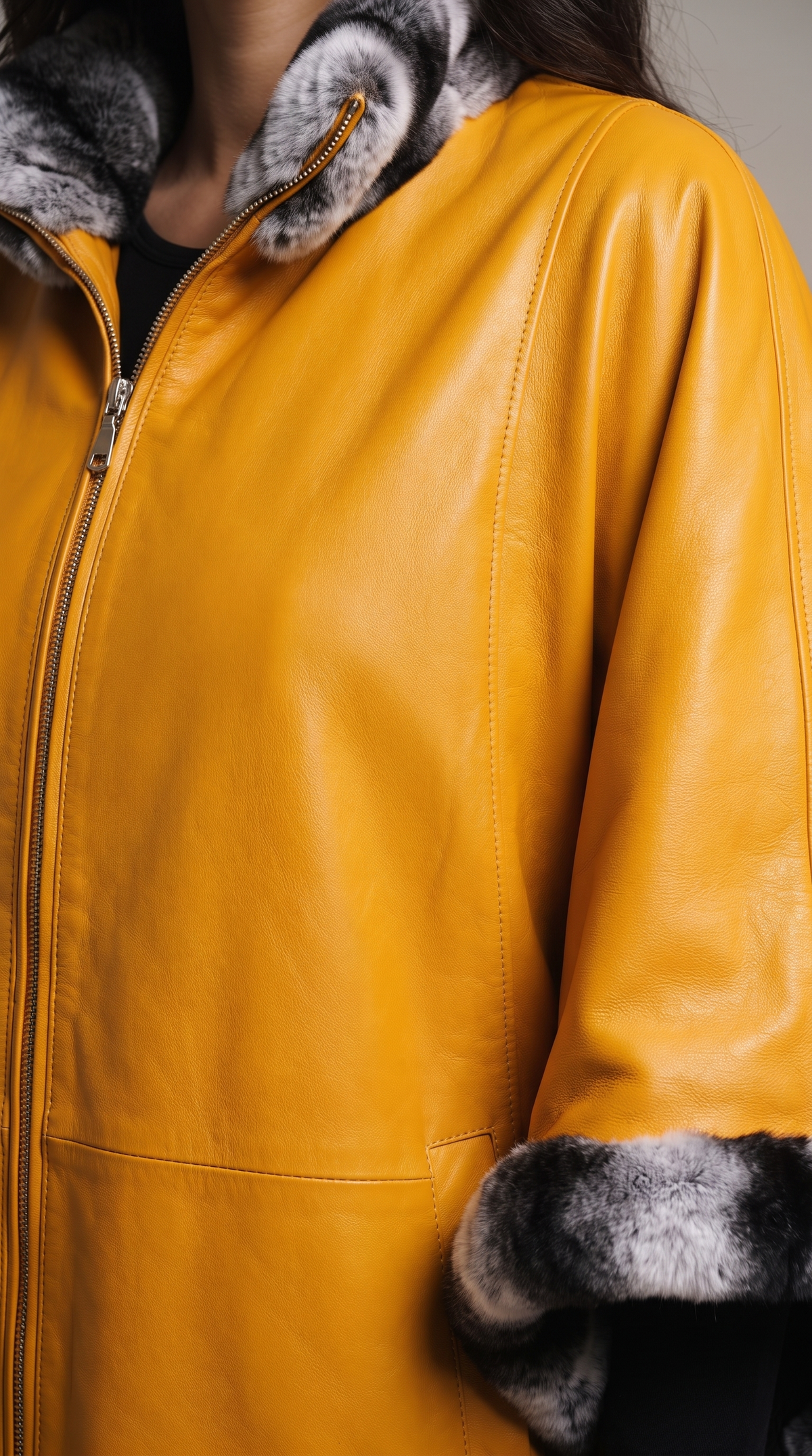 Chaqueta reversible de cuero para mujer The Glacier Mustard