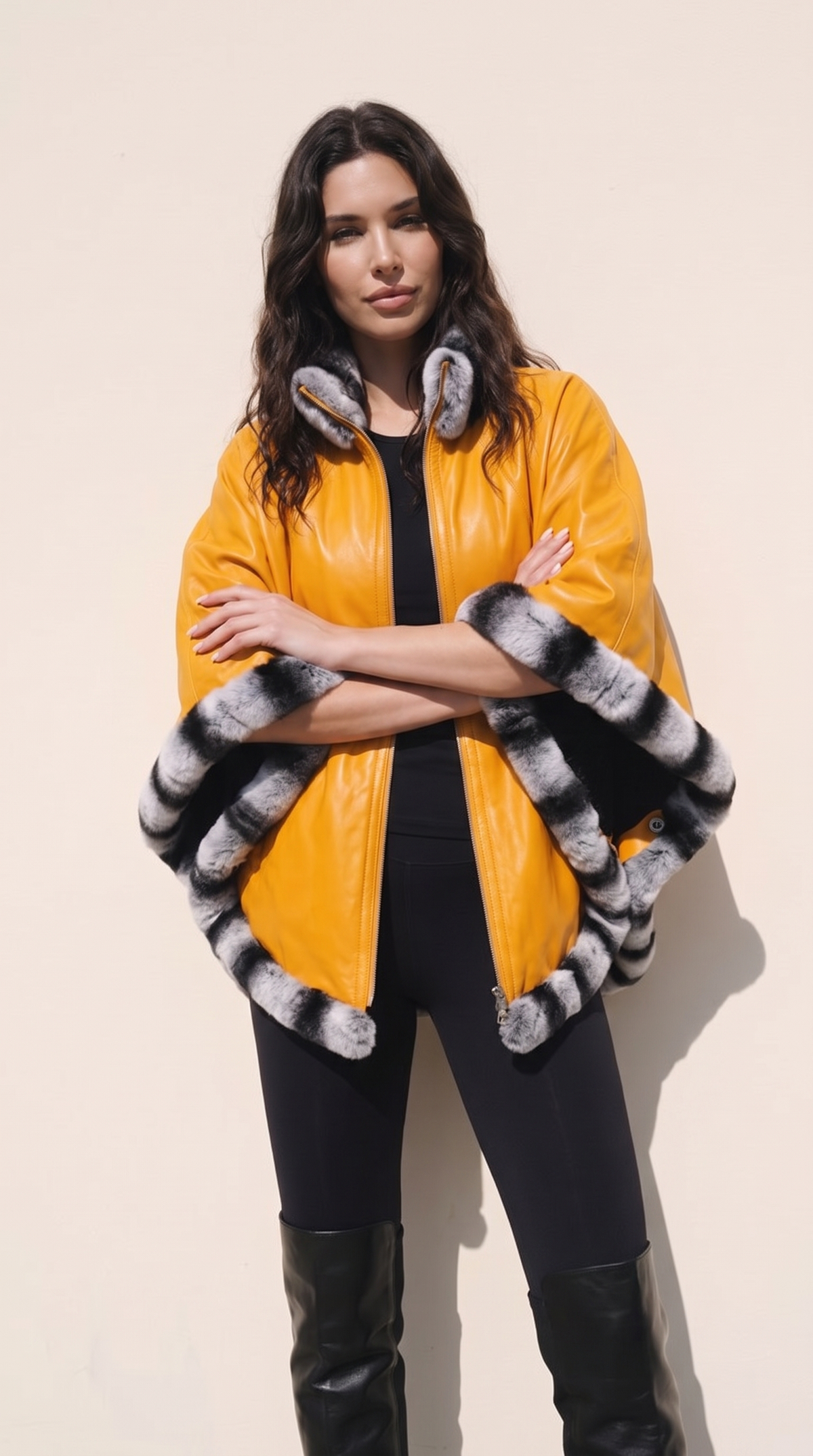 Chaqueta reversible de cuero para mujer The Glacier Mustard