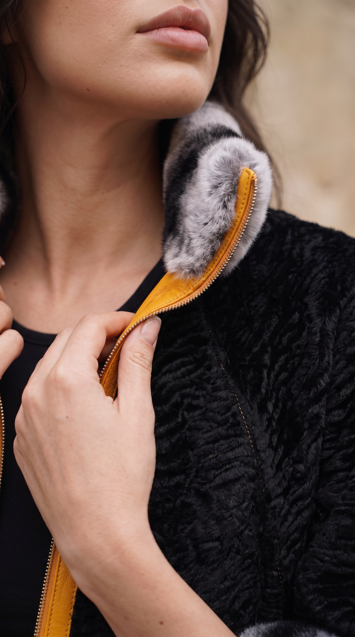 Chaqueta reversible de cuero para mujer The Glacier Mustard