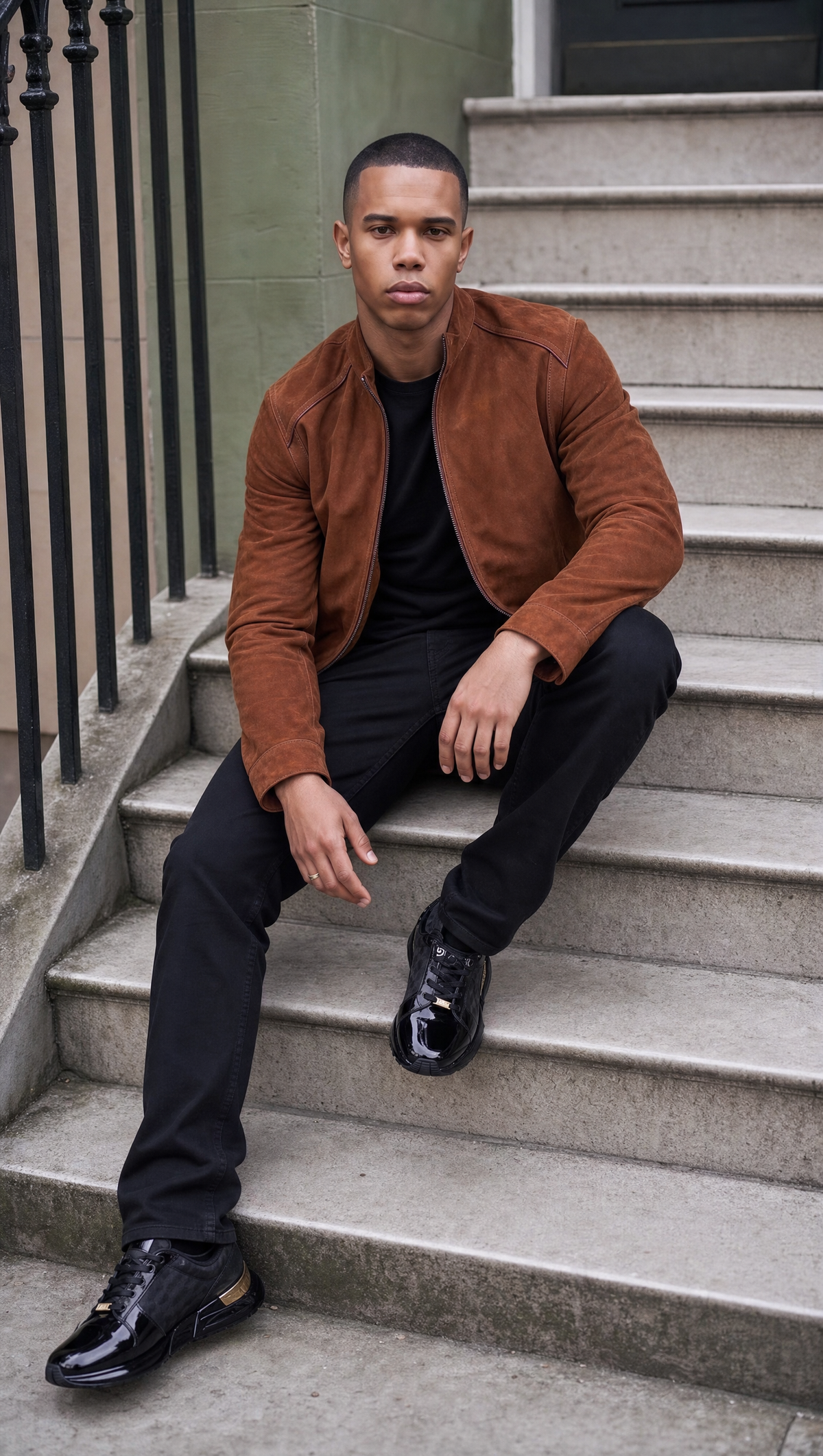 Chaqueta de hombre Lucano de ante auténtico color coñac