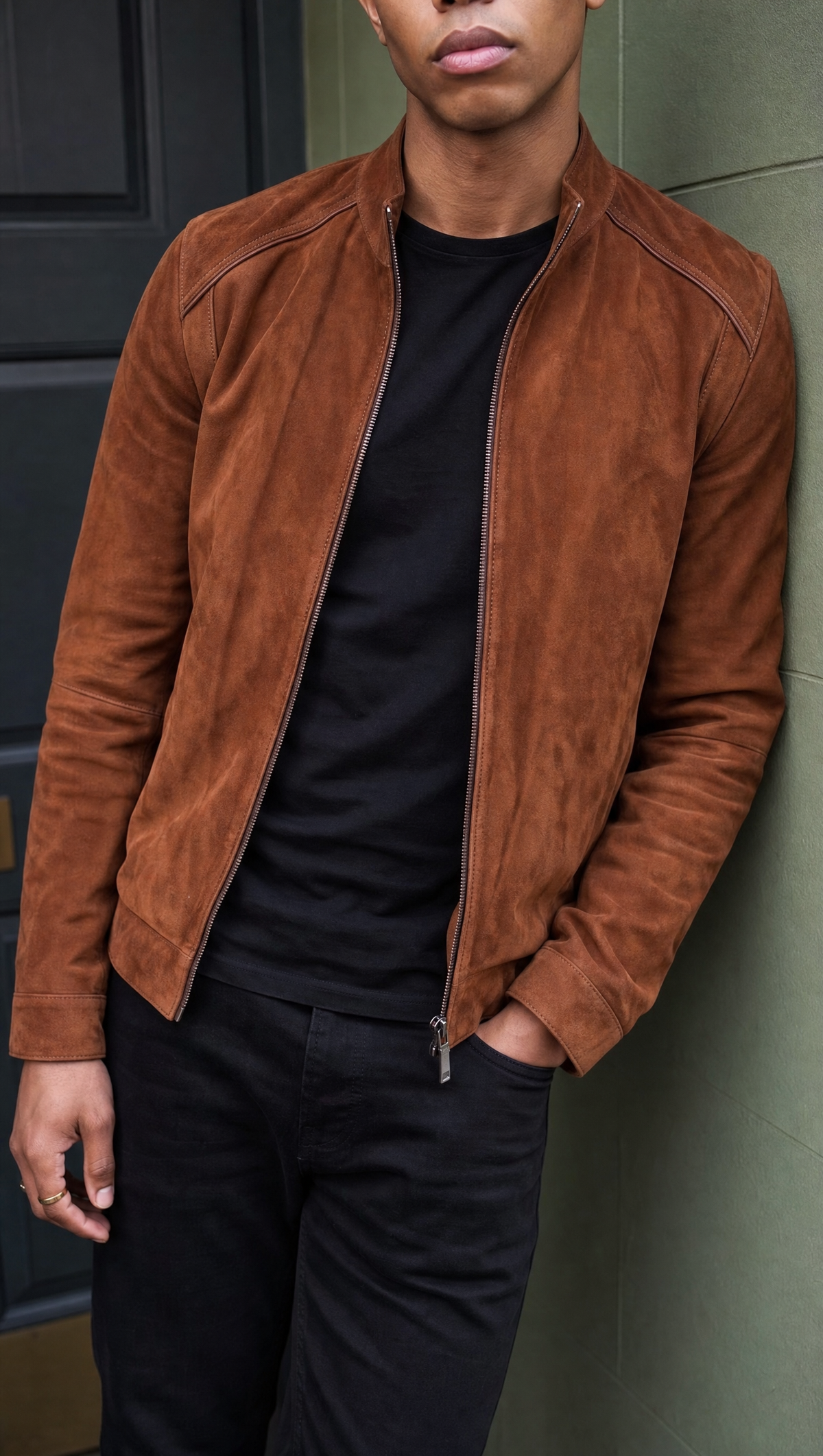 Chaqueta de hombre Lucano de ante auténtico color coñac