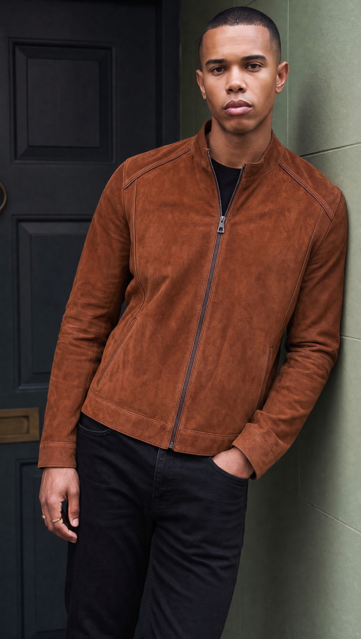 Chaqueta de hombre Lucano de ante auténtico color coñac