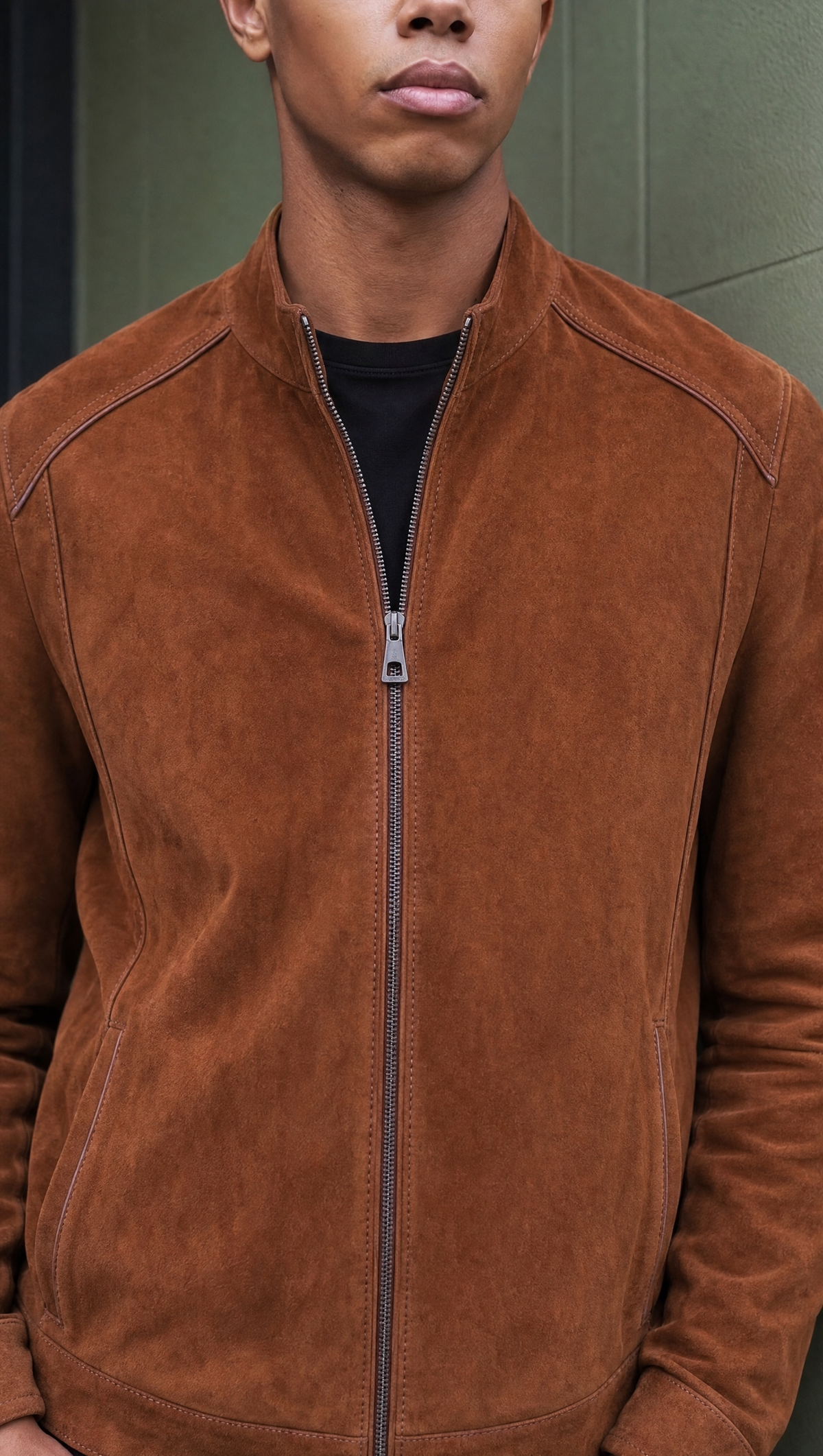 Chaqueta de hombre Lucano de ante auténtico color coñac
