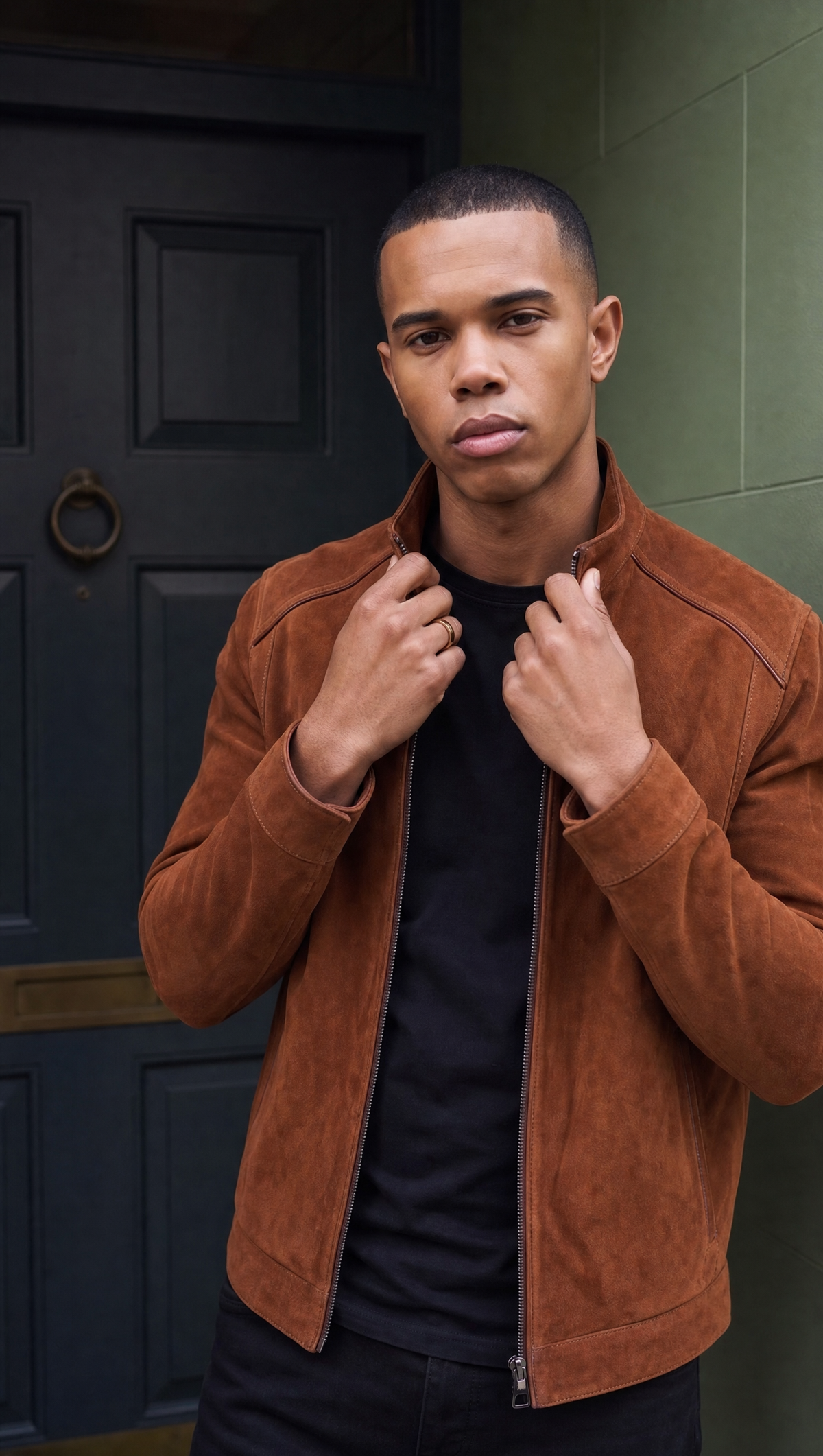 Chaqueta de hombre Lucano de ante auténtico color coñac