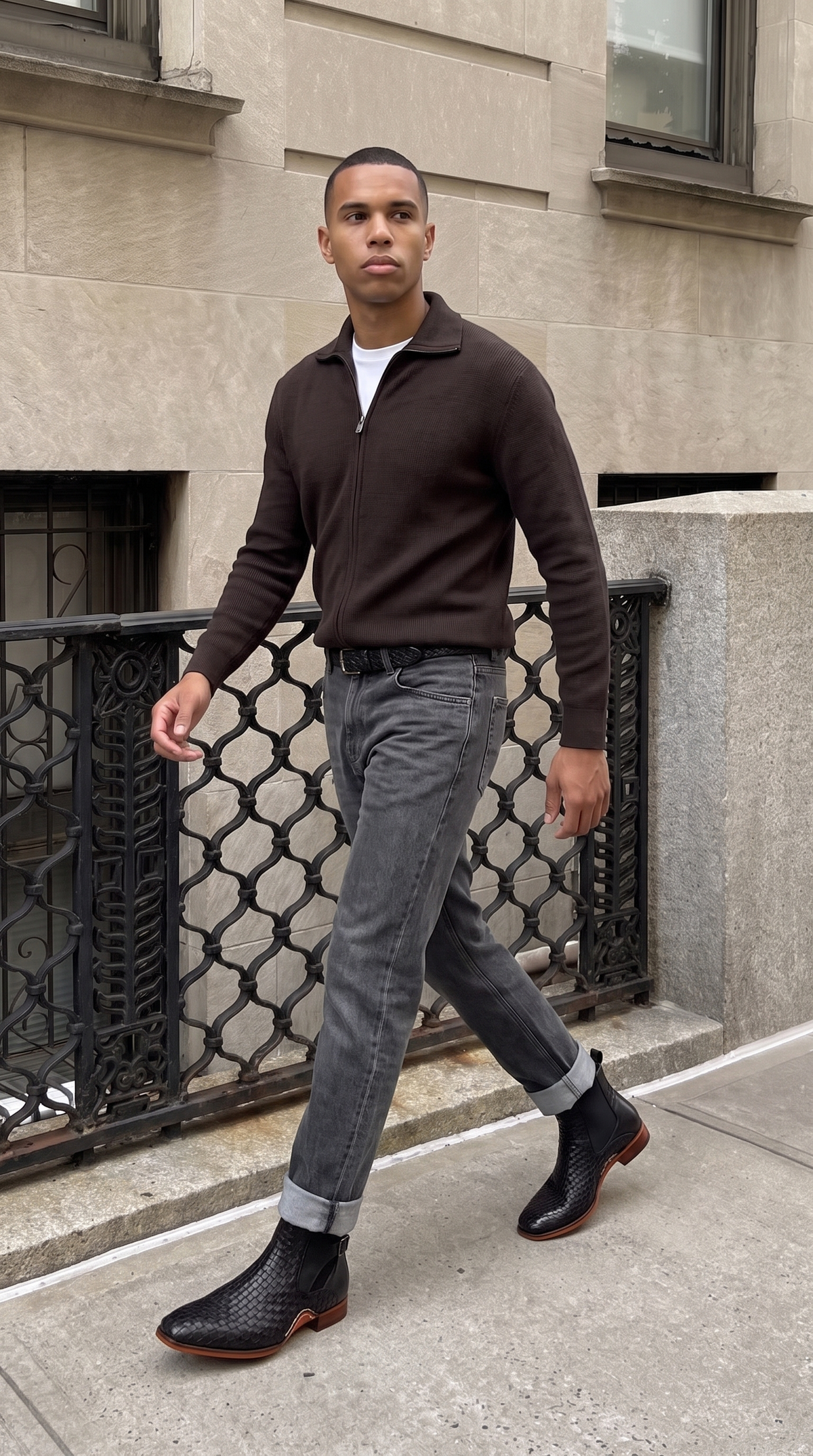 Zapato de hombre hecho a mano con doble hebilla y cuero negro tejido Rolls Boot