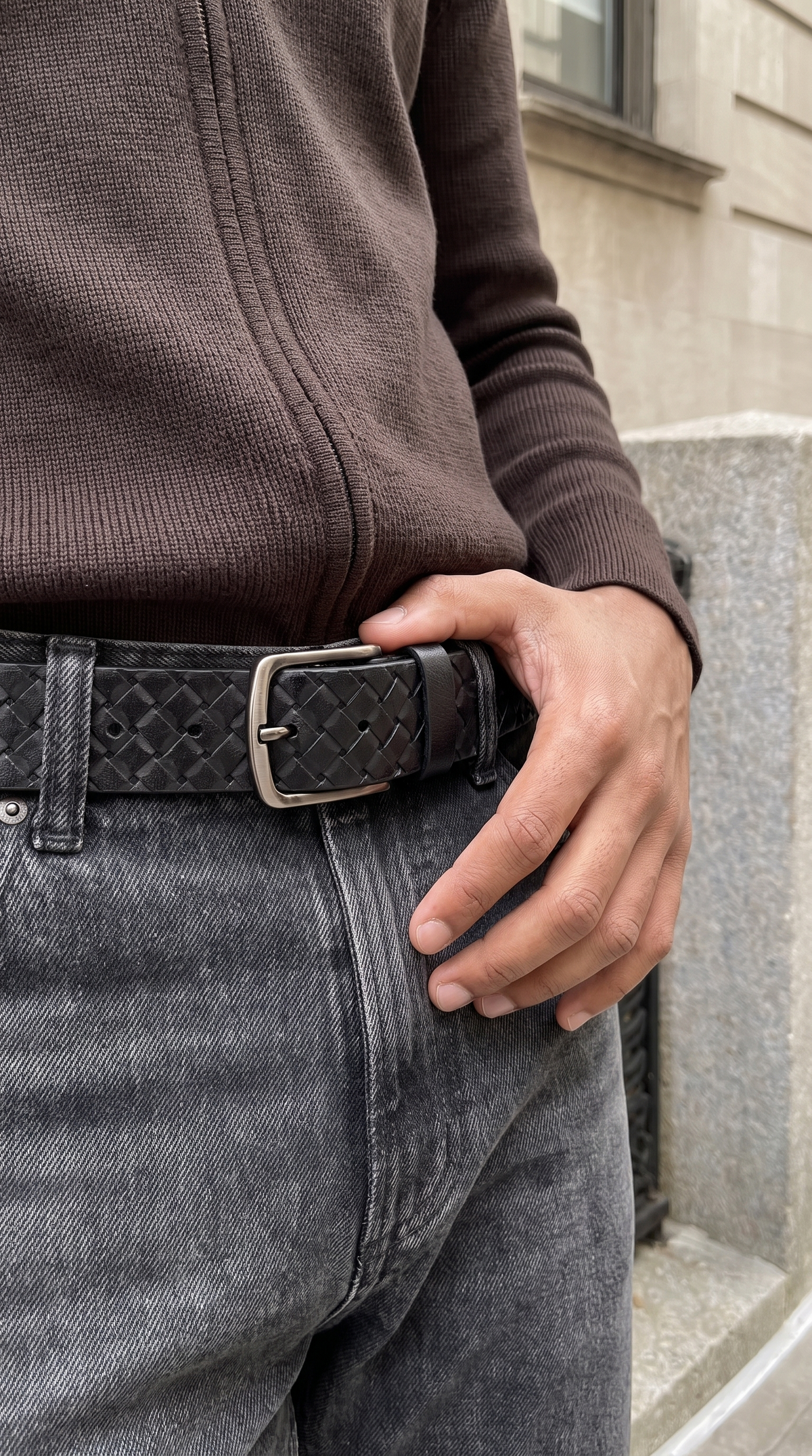 Zapato de hombre hecho a mano con doble hebilla y cuero negro tejido Rolls Boot
