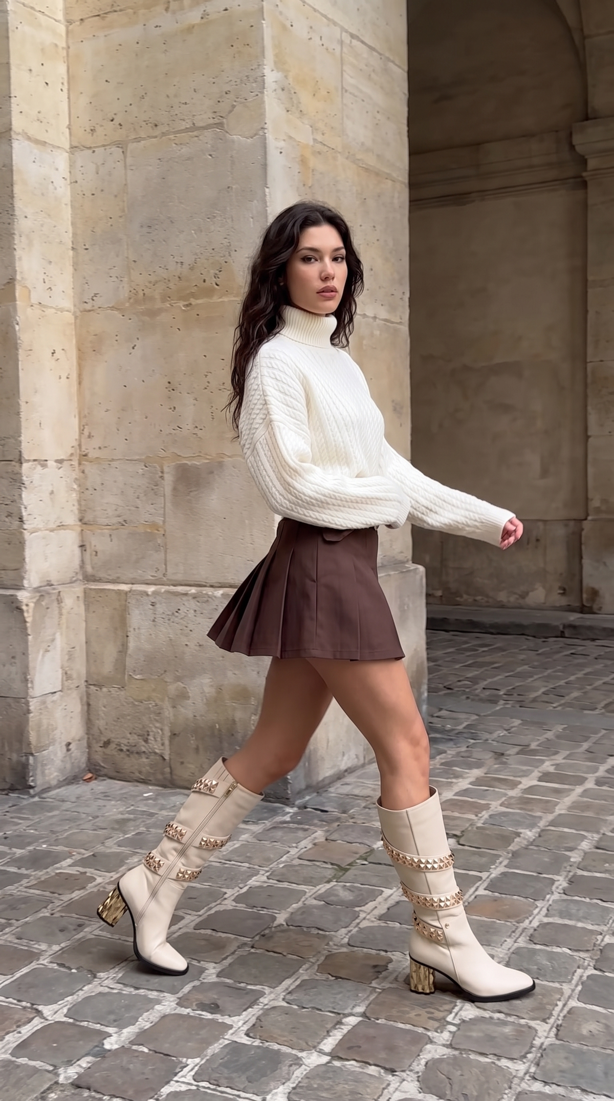 Bota hasta la rodilla de cuero negro Gladiator para mujer