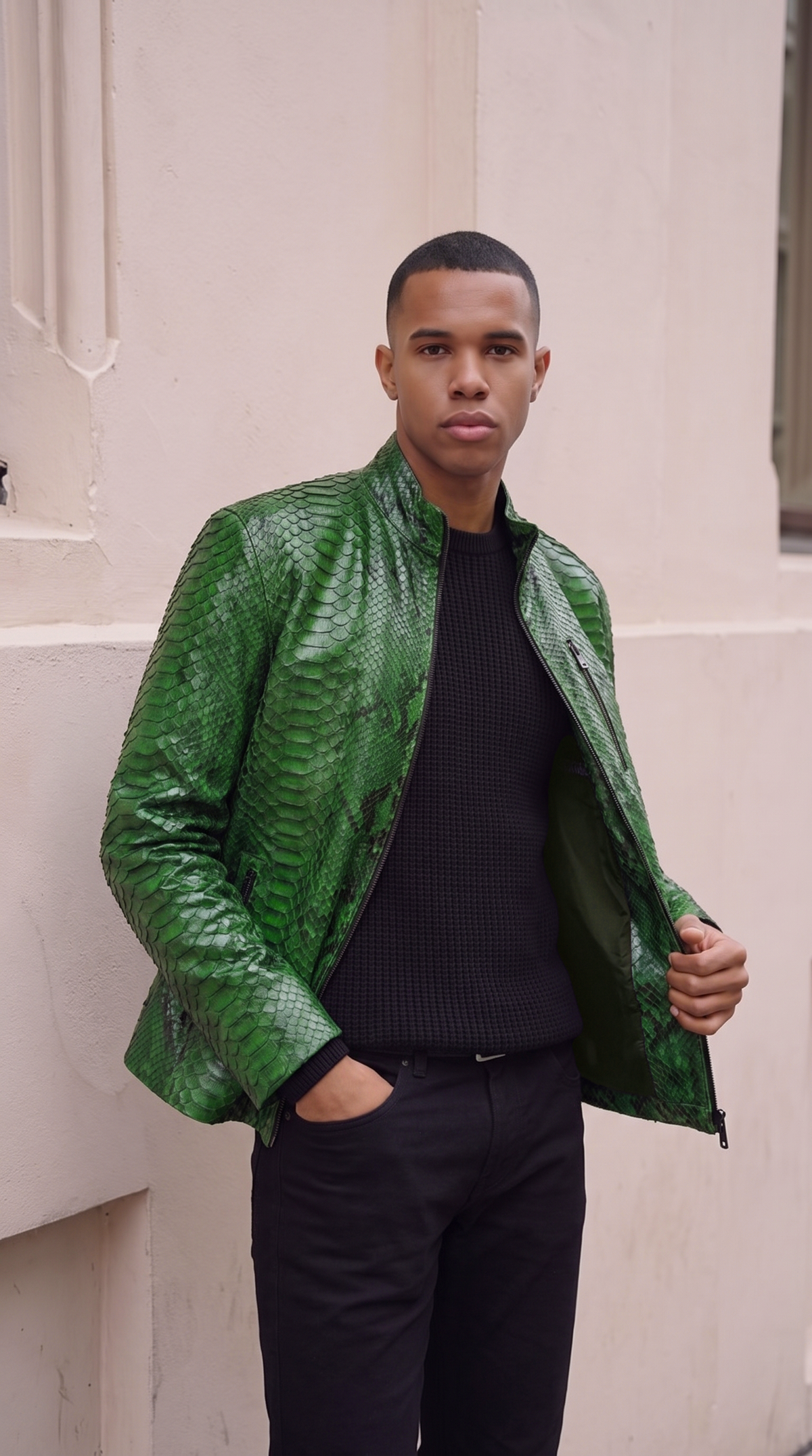 The Boss Pythn Green Leather Men Jacket Exclusive Limited Edition