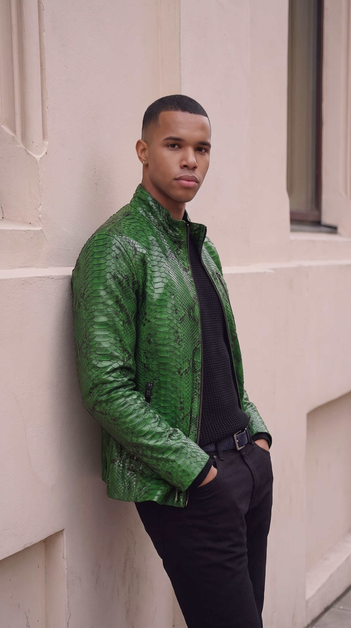 The Boss Pythn Green Leather Men Jacket Exclusive Limited Edition