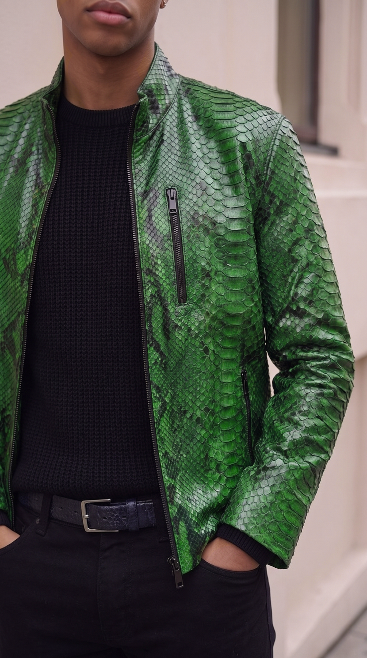 The Boss Pythn Green Leather Men Jacket Exclusive Limited Edition