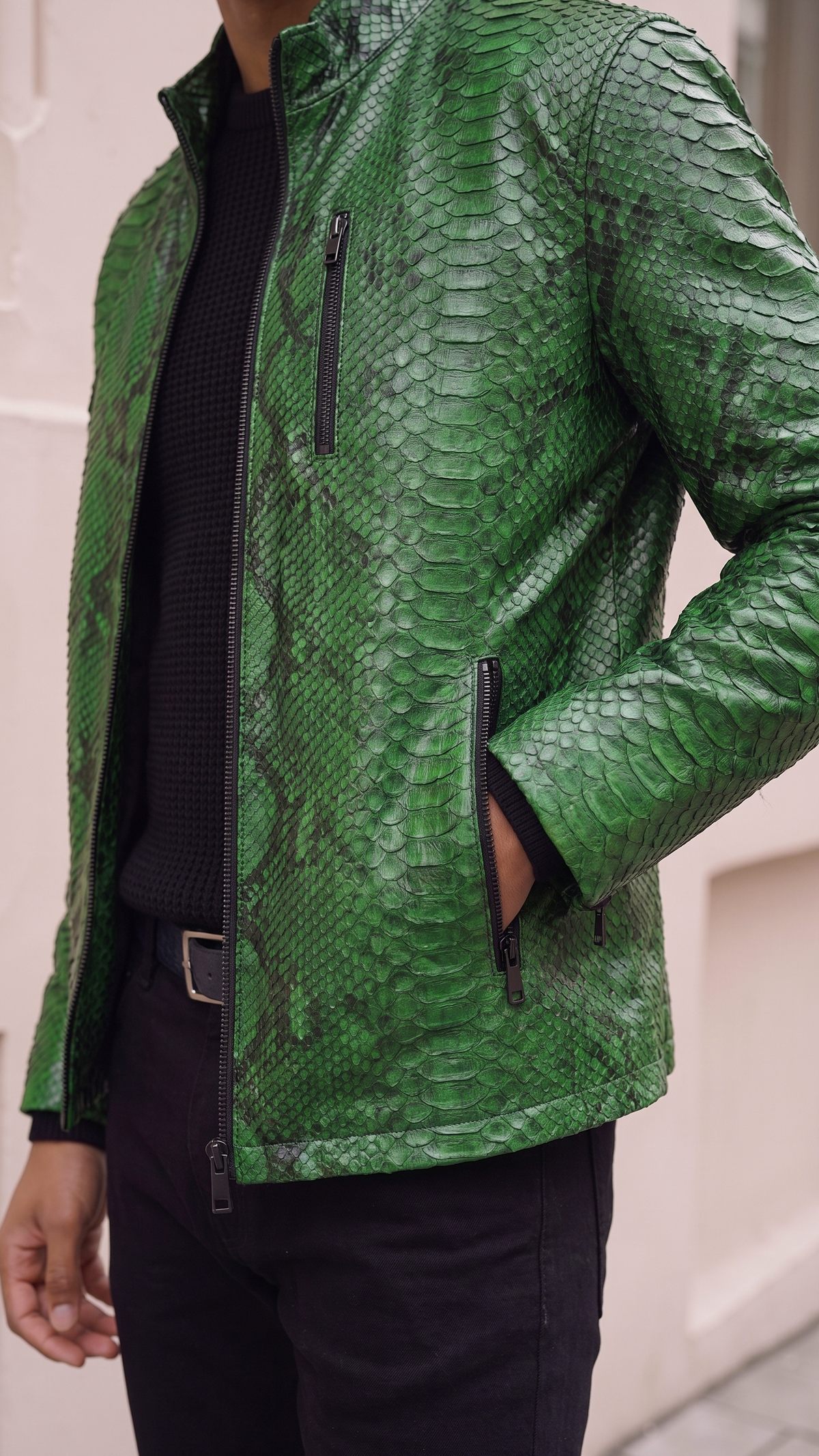 The Boss Pythn Green Leather Men Jacket Exclusive Limited Edition