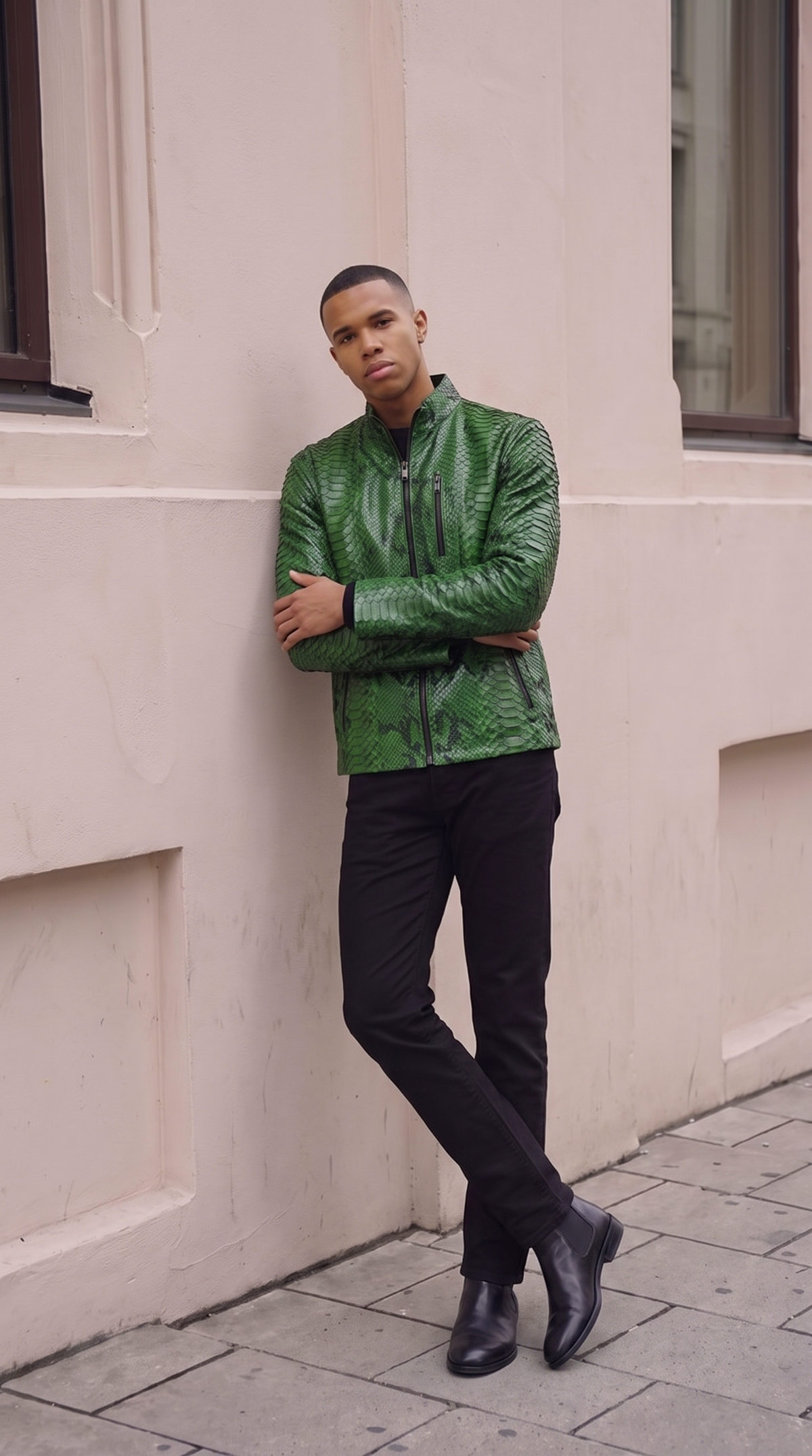 The Boss Pythn Green Leather Men Jacket Exclusive Limited Edition