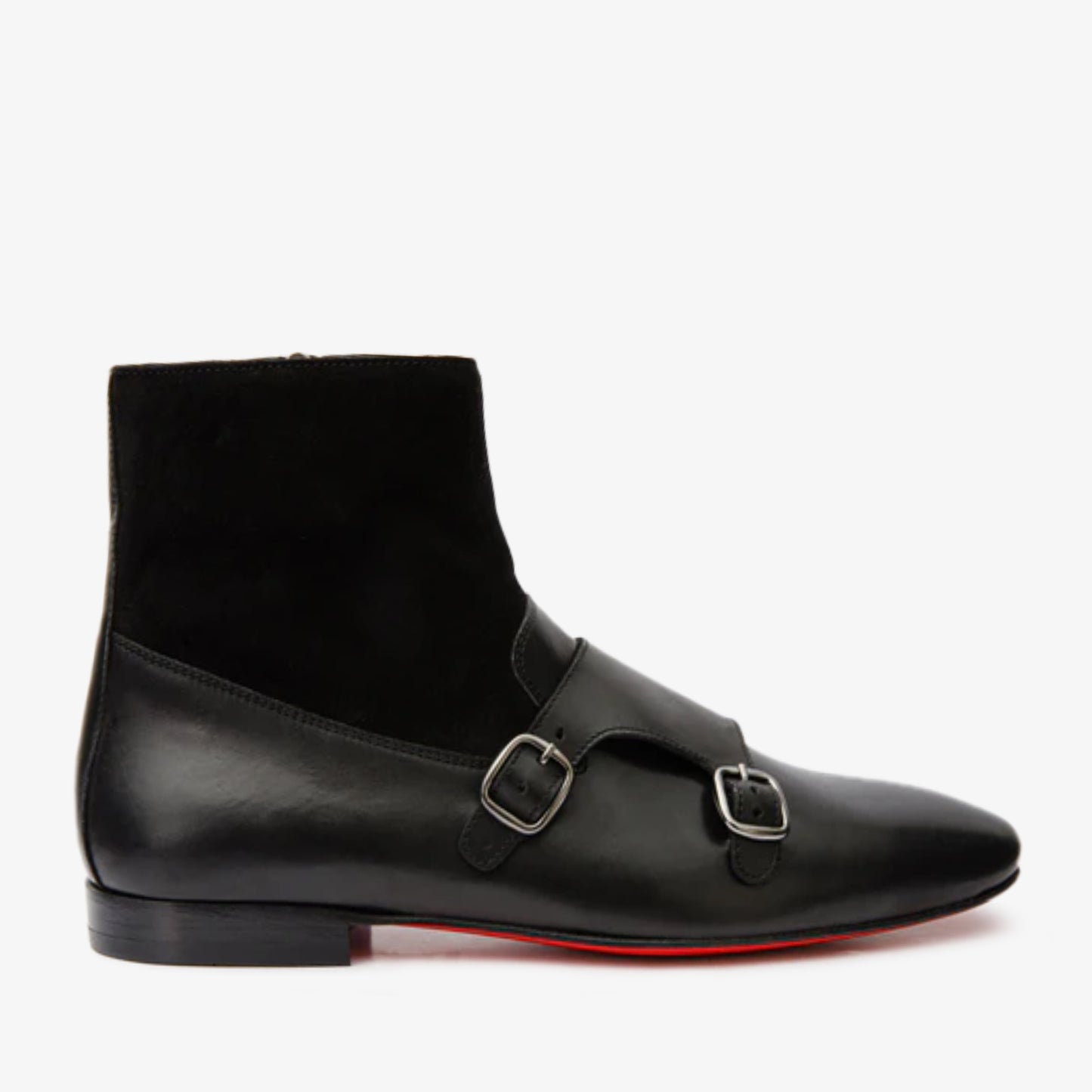 Preston Black Leather & Suede Double Monk Strap Ankle Men Boot - 1