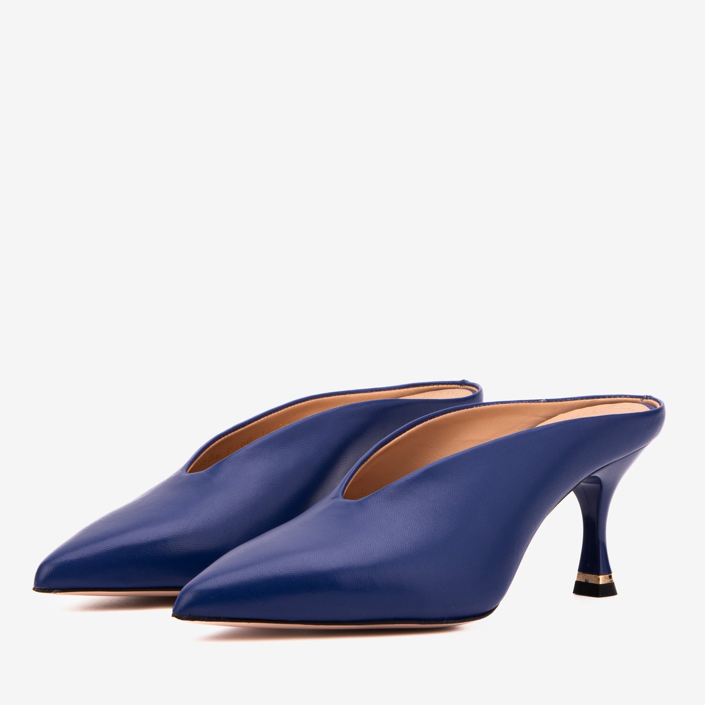 The Solara Navy Blue Leather Women Mule Heel
