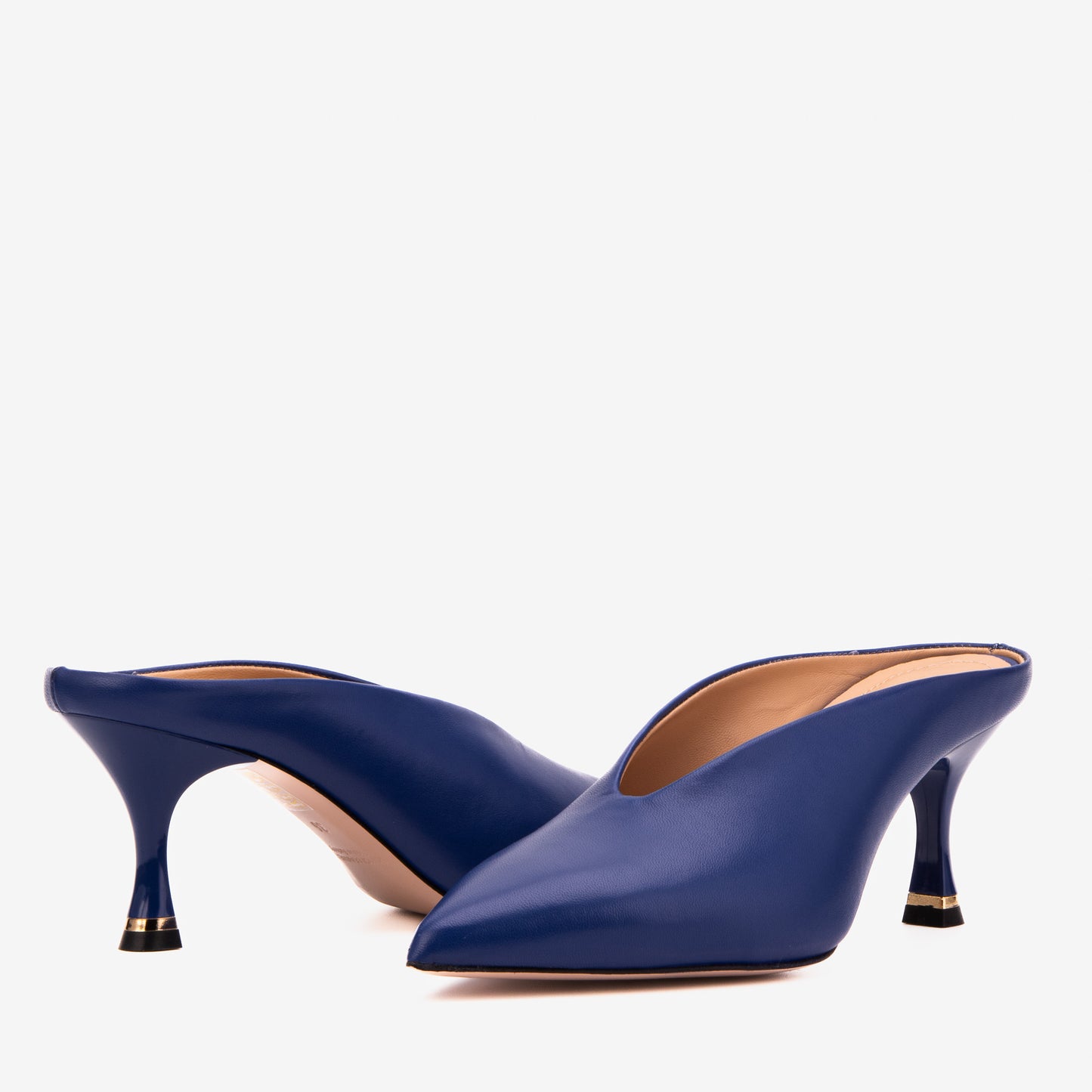 The Solara Navy Blue Leather Women Mule Heel