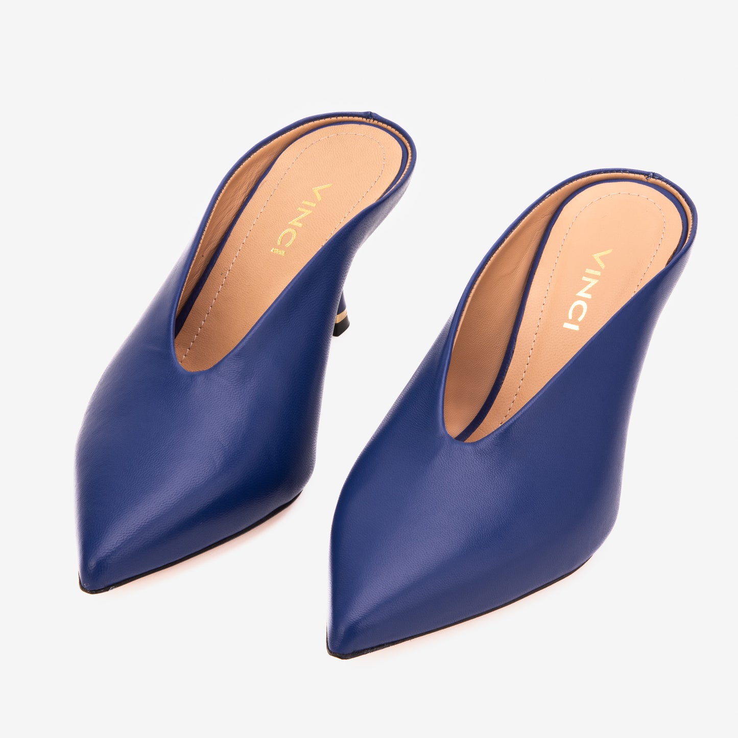 The Solara Navy Blue Leather Women Mule Heel