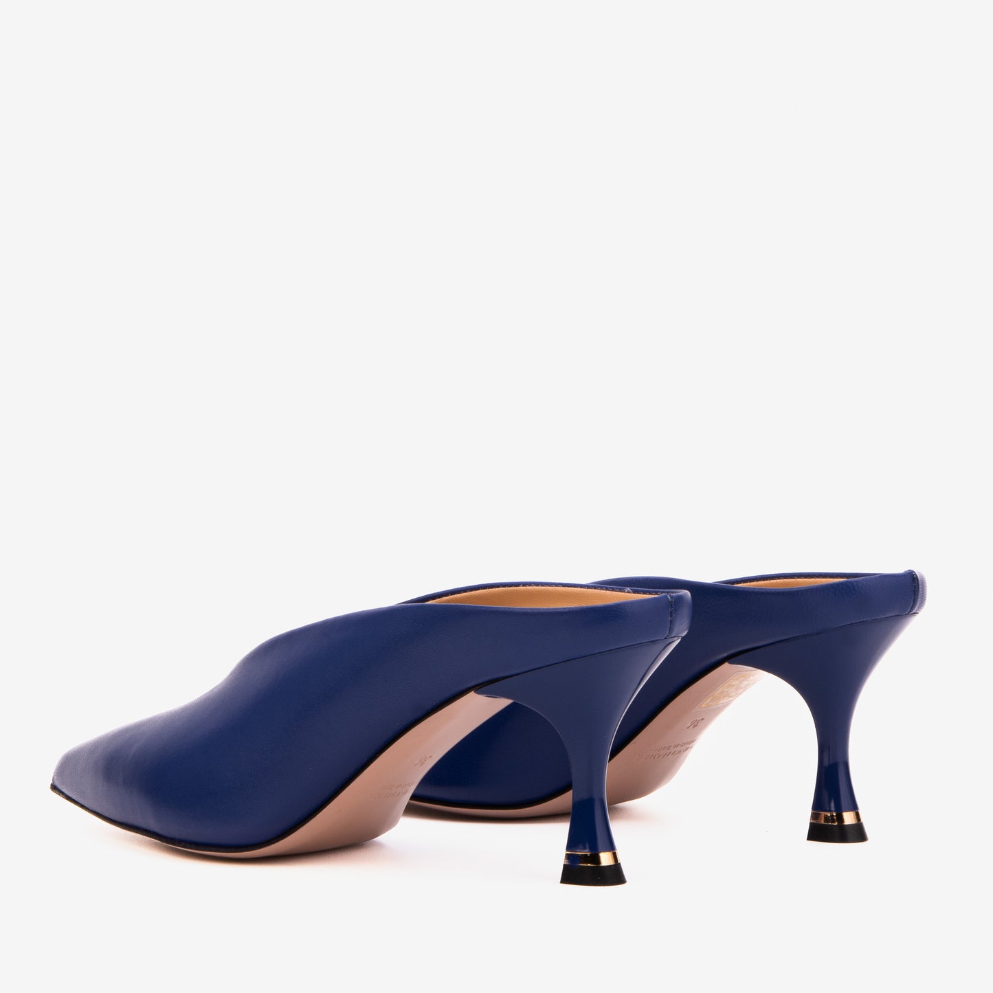 The Solara Navy Blue Leather Women Mule Heel