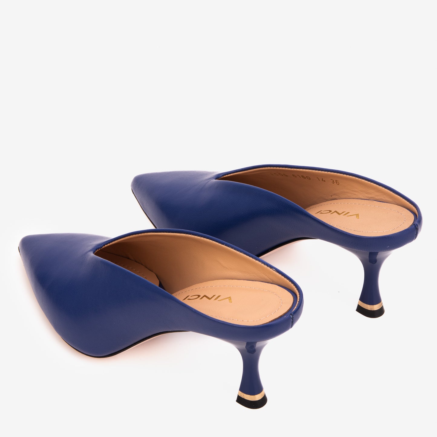 The Solara Navy Blue Leather Women Mule Heel