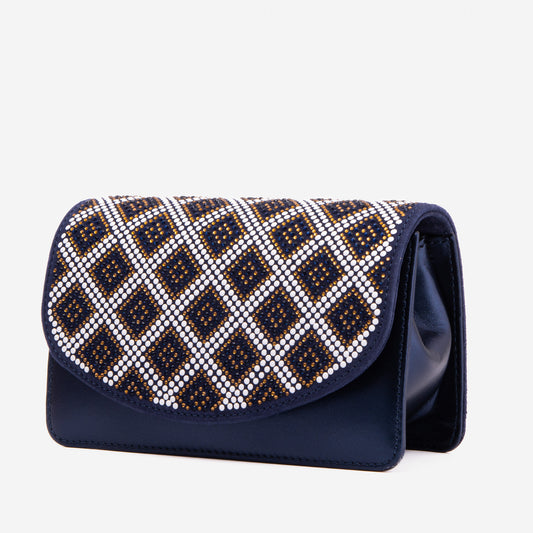 Bolso de mano Nampula Sax de piel con purpurina azul