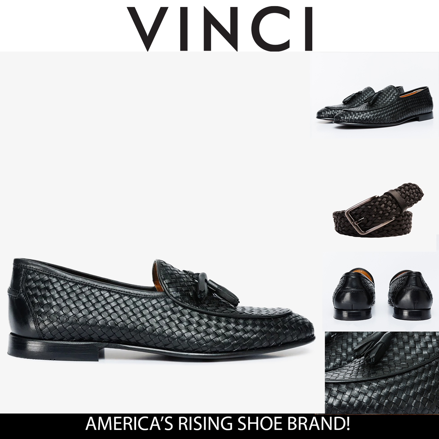 Mocasín con borlas tejidas de cuero negro Mclean Shoe para hombre