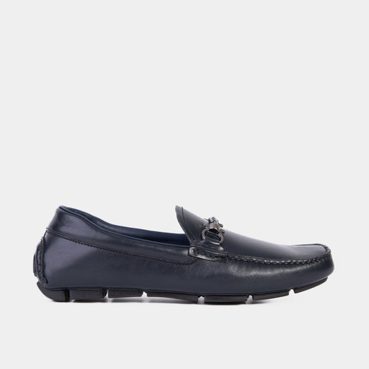 Pavia Navy Blue Leather Bit Drive Loafer Men Shoe - 1