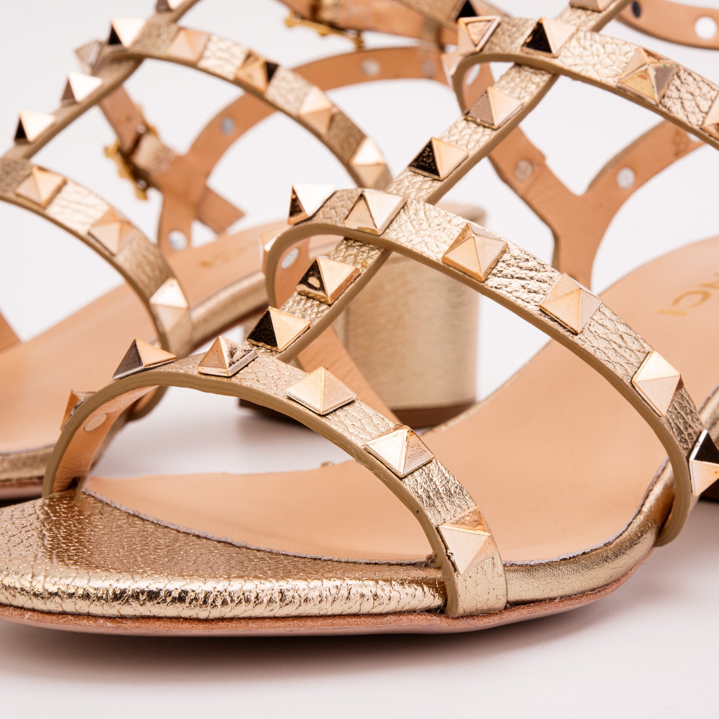 The Nejapa Gold Studded Leather Women Sandal
