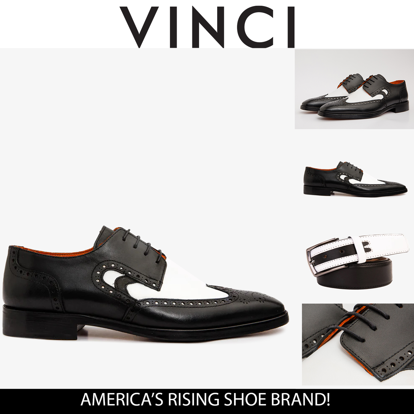 Zapato Derby con punta semi brogue en blanco y negro de Neiva para hombre