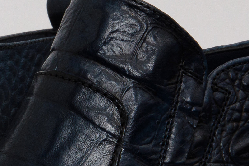 The Randor Navy Blue Croc-Embossed Calf Leather Side-Zip Dress Ankle Men Boot