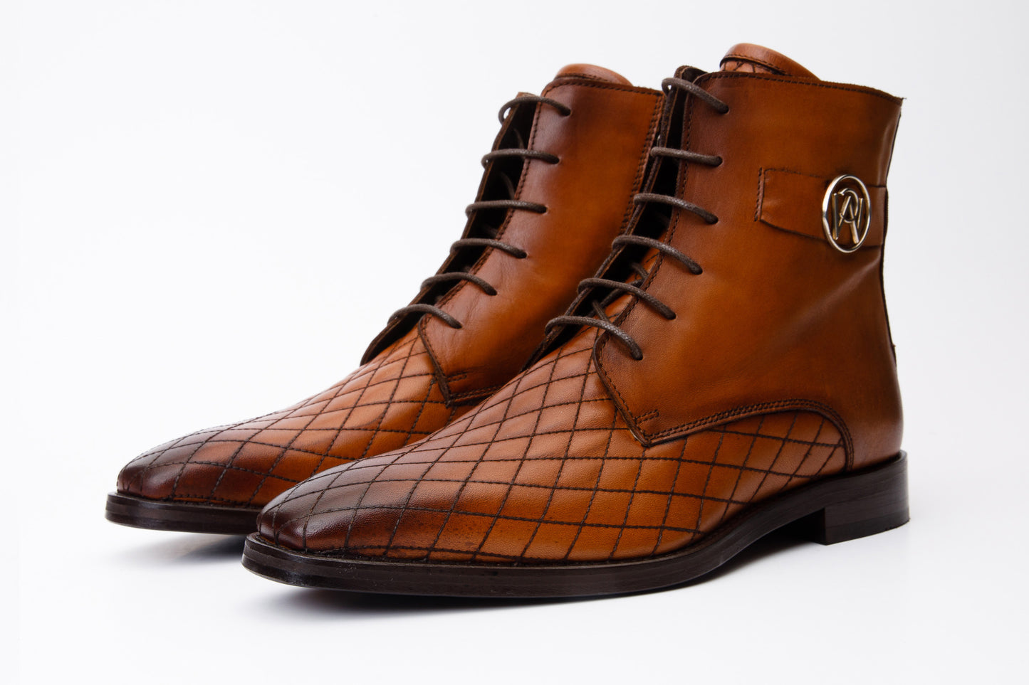 Bota de hombre con cordones y cremallera en piel marrón Zeus