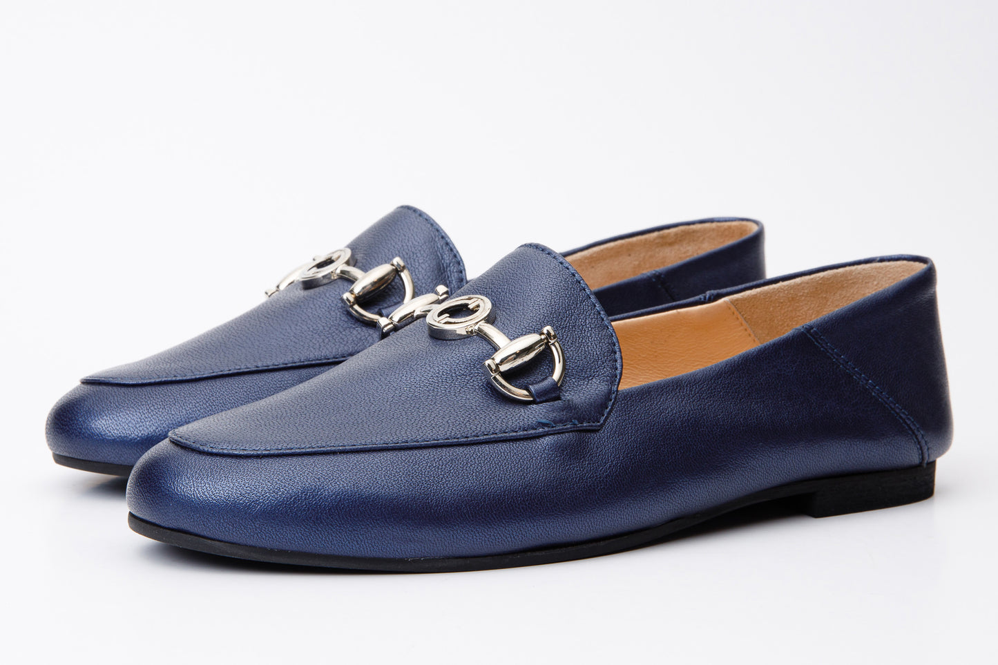 Luanda Navy Blue Leather Women Flat Shoe - 2