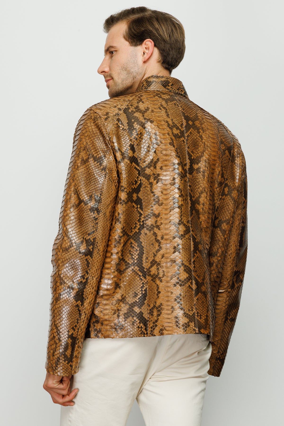 The Boss Pythn Tan Leather Men Jacket