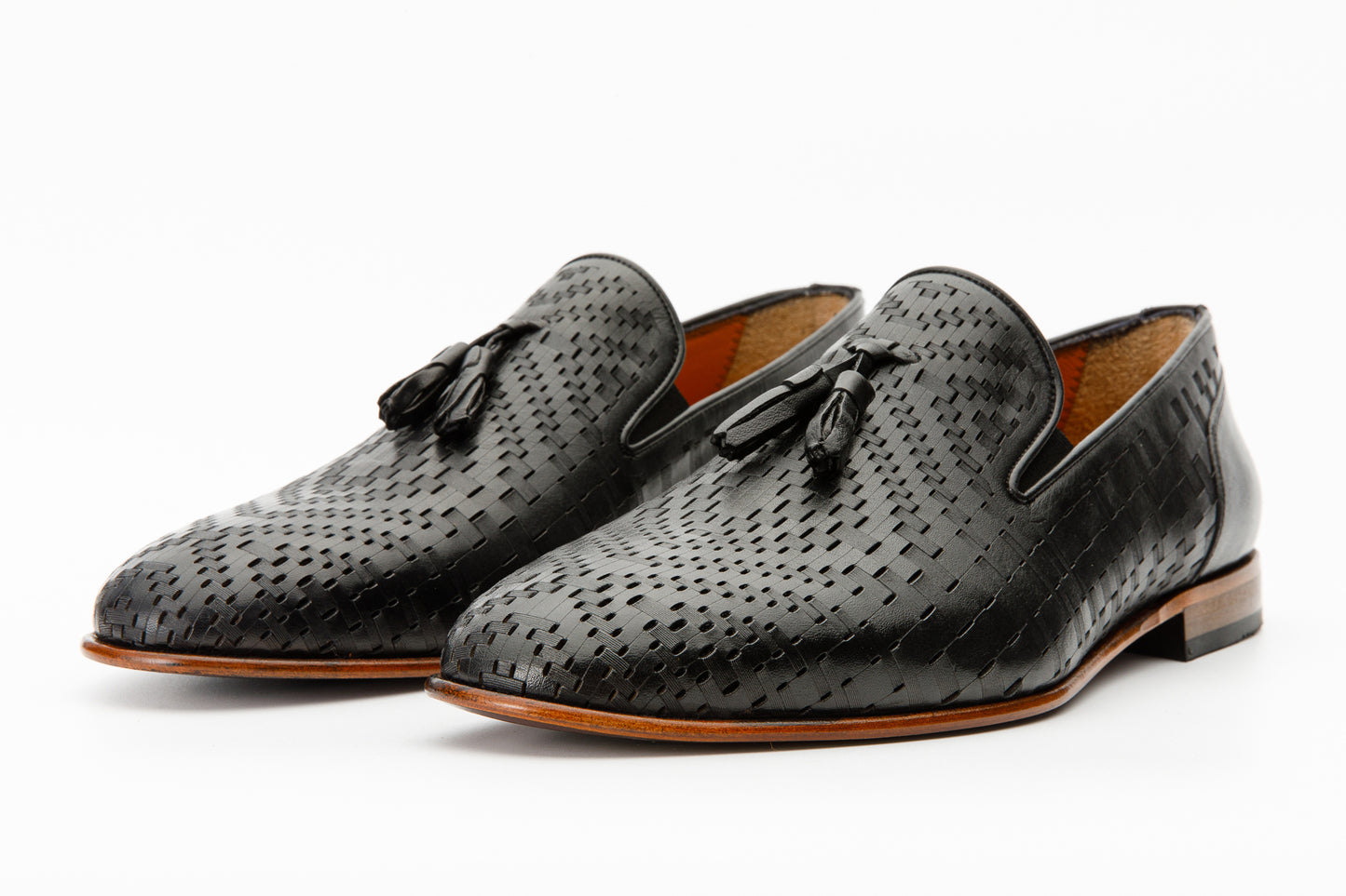Mocasín sin cordones con borlas de cuero negro Meram para hombre