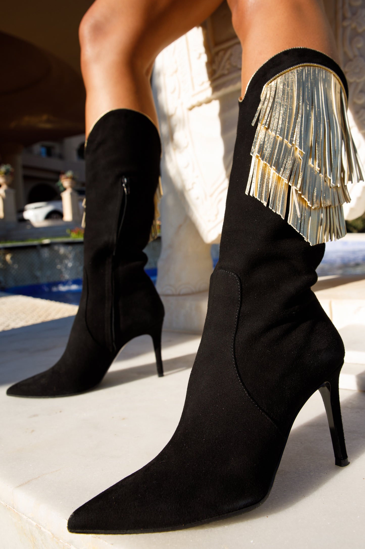 Bota de mujer hasta la rodilla de piel de ante negra Vienna 