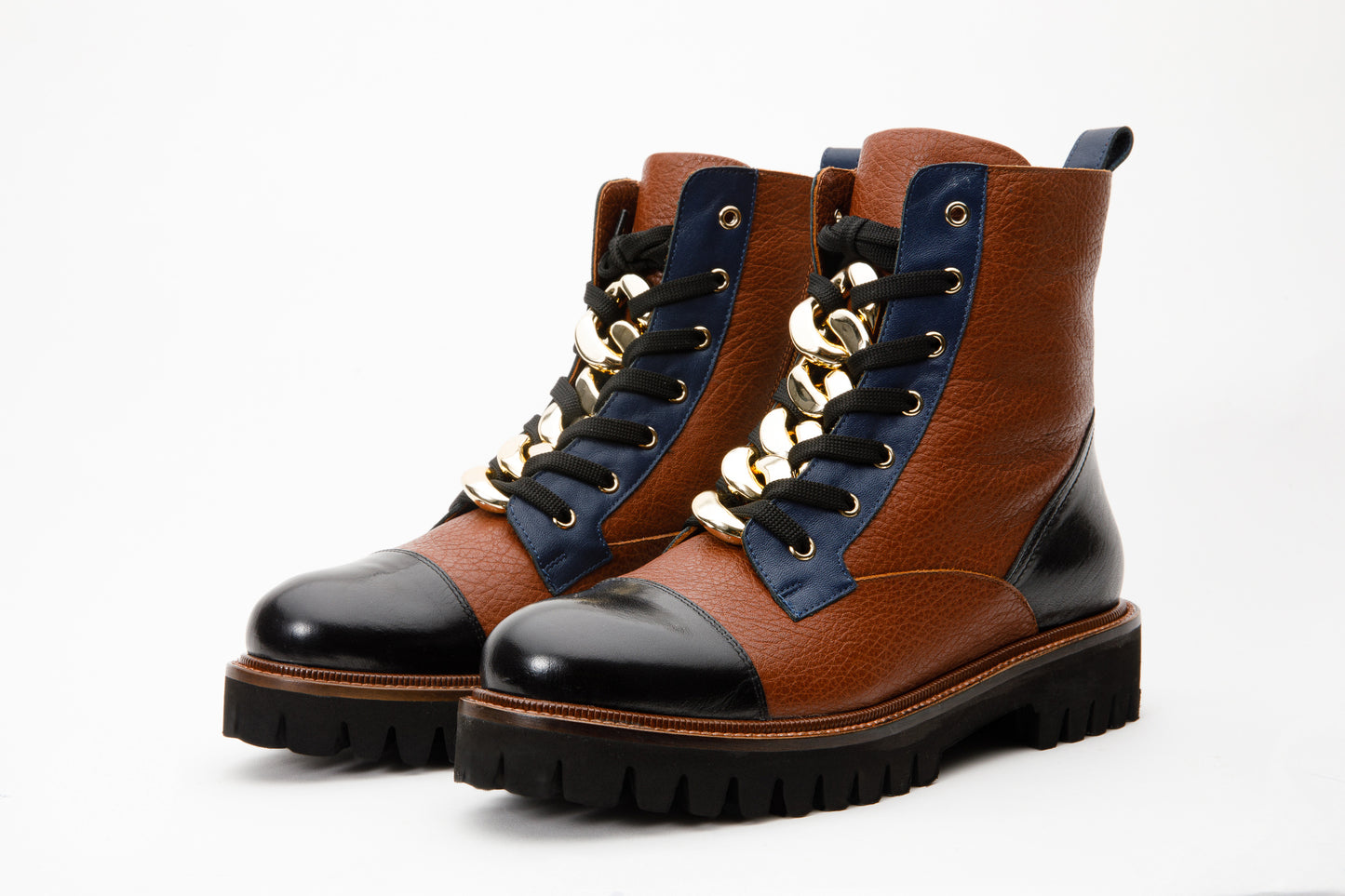 ¡Botín de mujer Belgrad Brown de cuero con cordones y cremallera lateral Venta final!